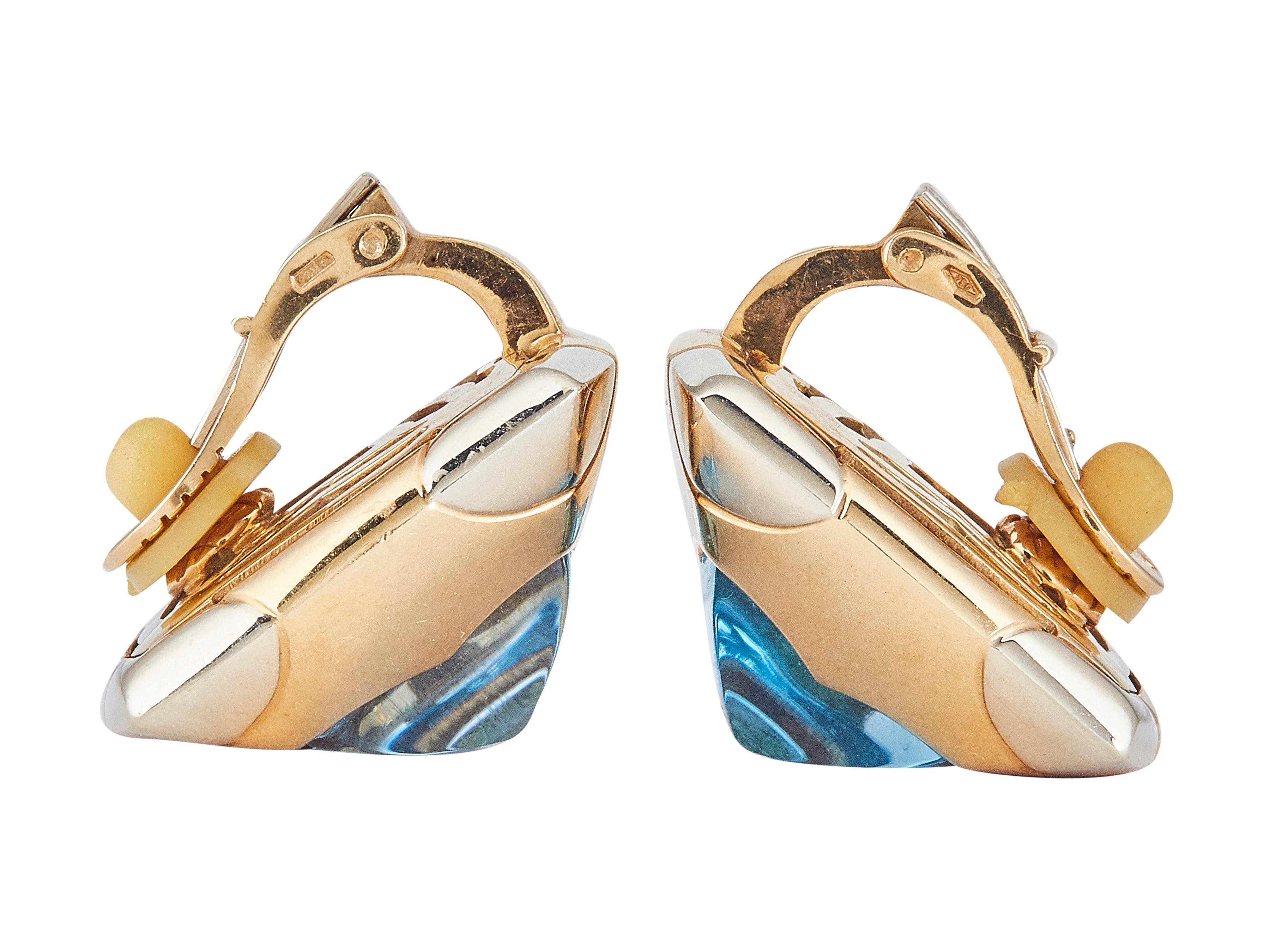 Bulgari Pyramide 18K Two-Tone Gold Blue Topaz Earrings In Excellent Condition For Sale In New York, NY