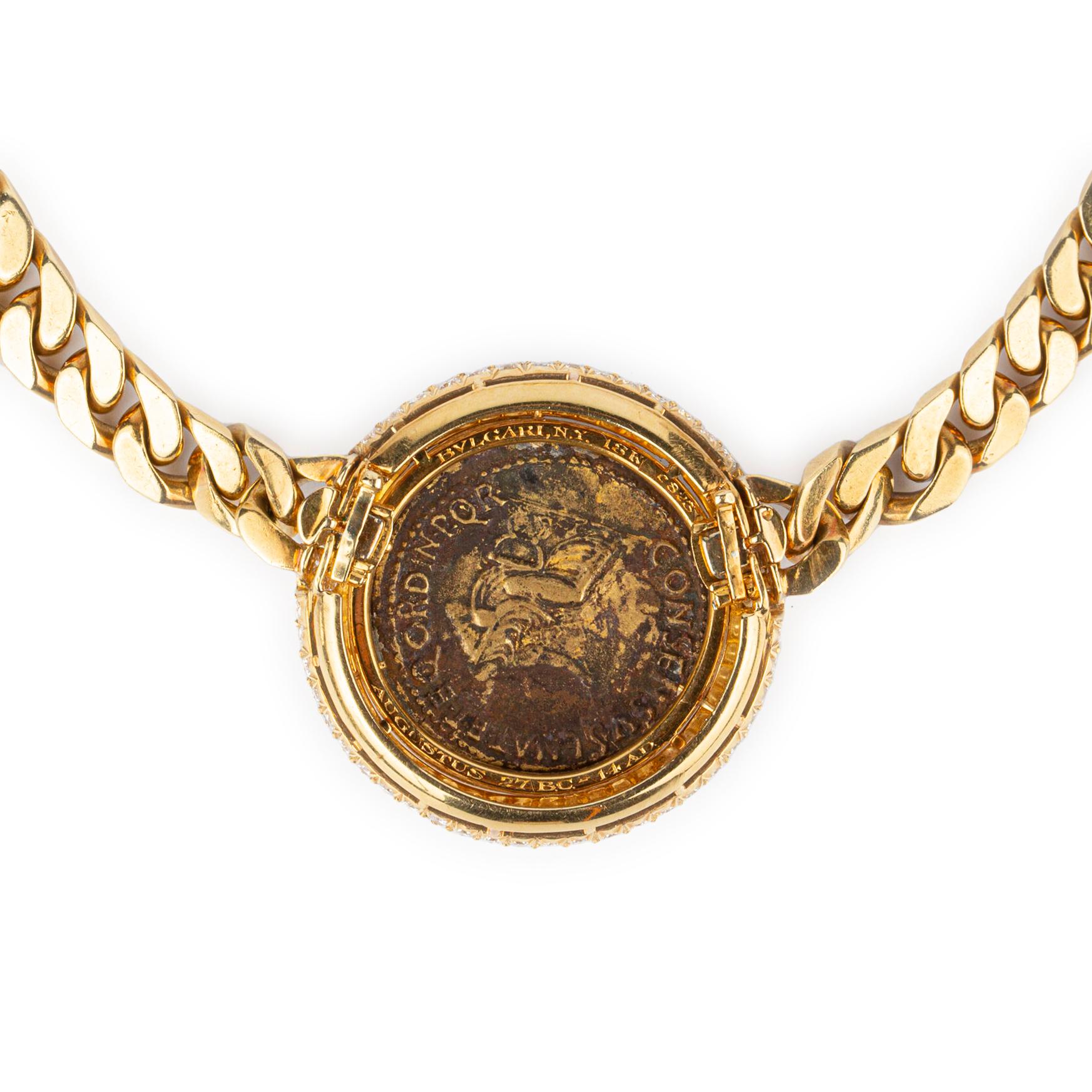  Bulgari Collier rare grande pièce de monnaie Monete en or et diamants Pour femmes 