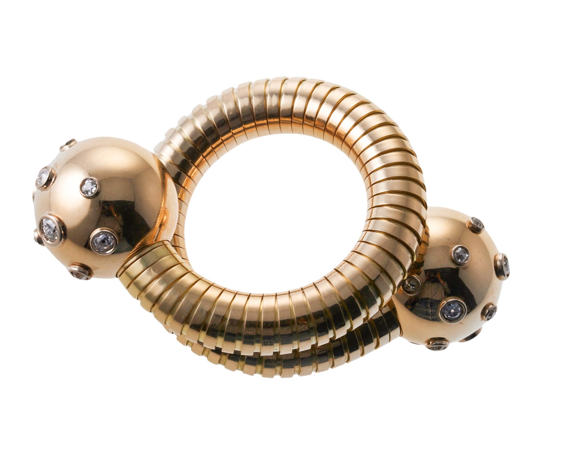 Women's Bulgari Rare Tubogas Gold Diamond Ball Bypass Wrap Bracelet