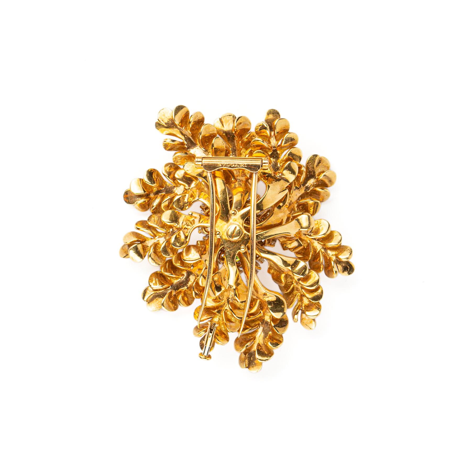 Brilliant Cut Bulgari Rare Yellow Gold and Diamond Floral Brooch 