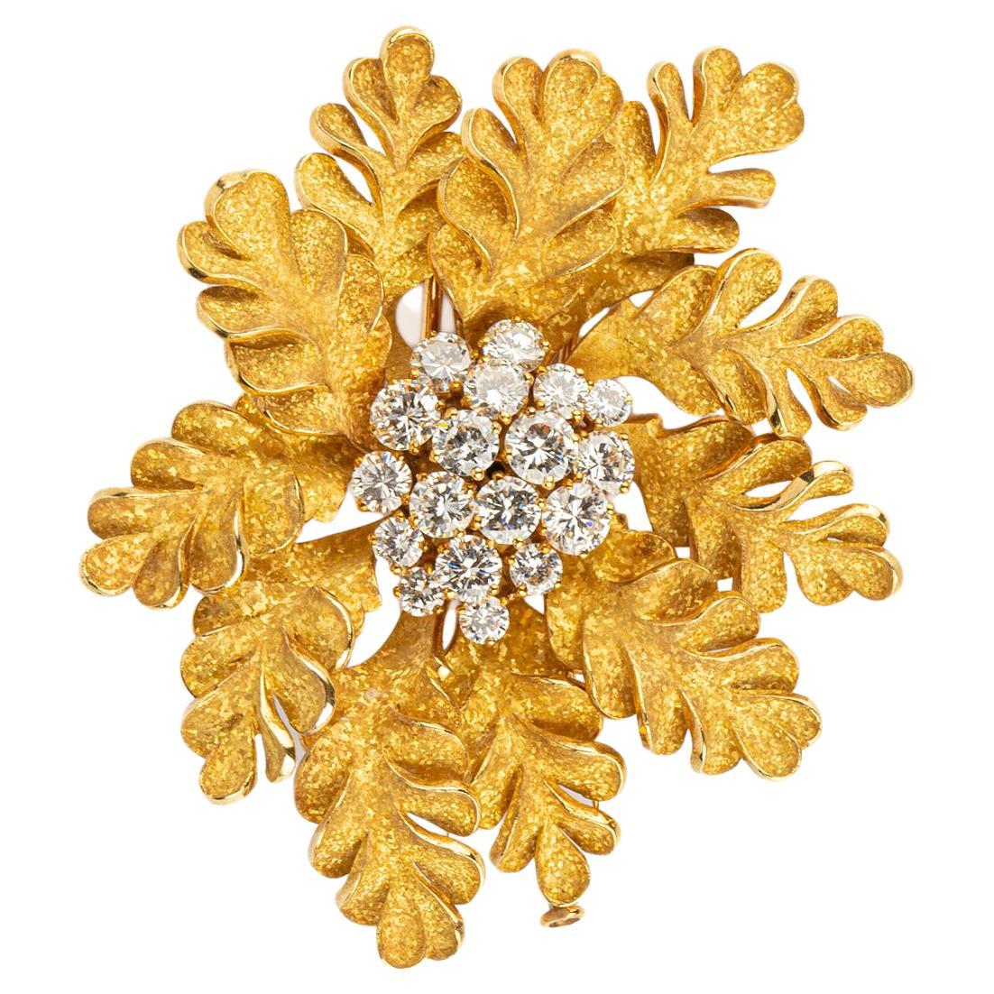 Bulgari Rare Yellow Gold and Diamond Floral Brooch 