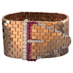 Bulgari Vintage Ruby Diamond Rose Gold Cuff 