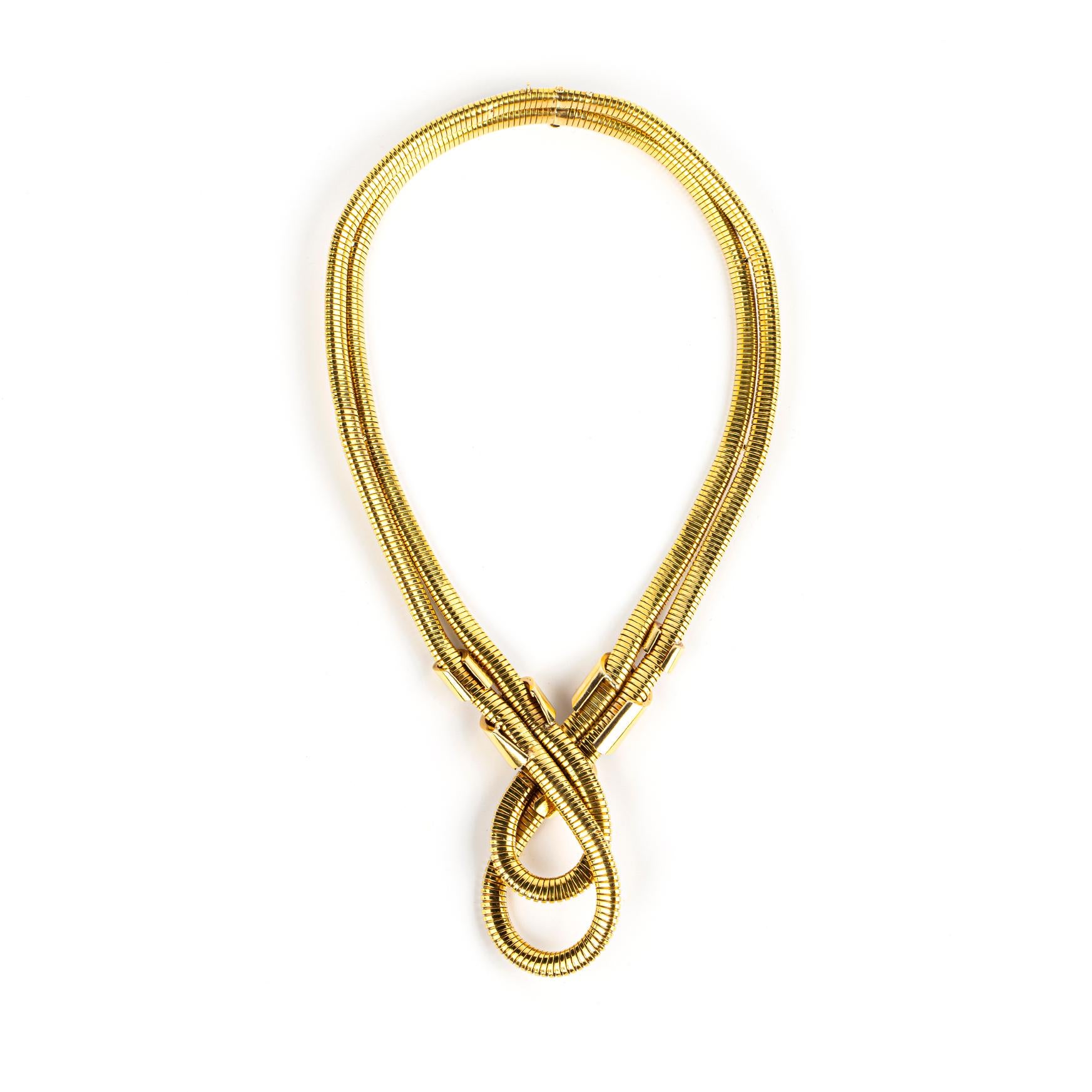 Bulgari Retro Tubogas-Halskette aus Gold und Rubin im Zustand „Hervorragend“ im Angebot in New York, NY