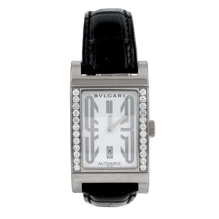 Bulgari Rettangolo Diamond Leather Strap Watch For Sale at 1stDibs ...