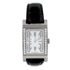 Used Bulgari Rettangolo Diamond Leather Strap Watch