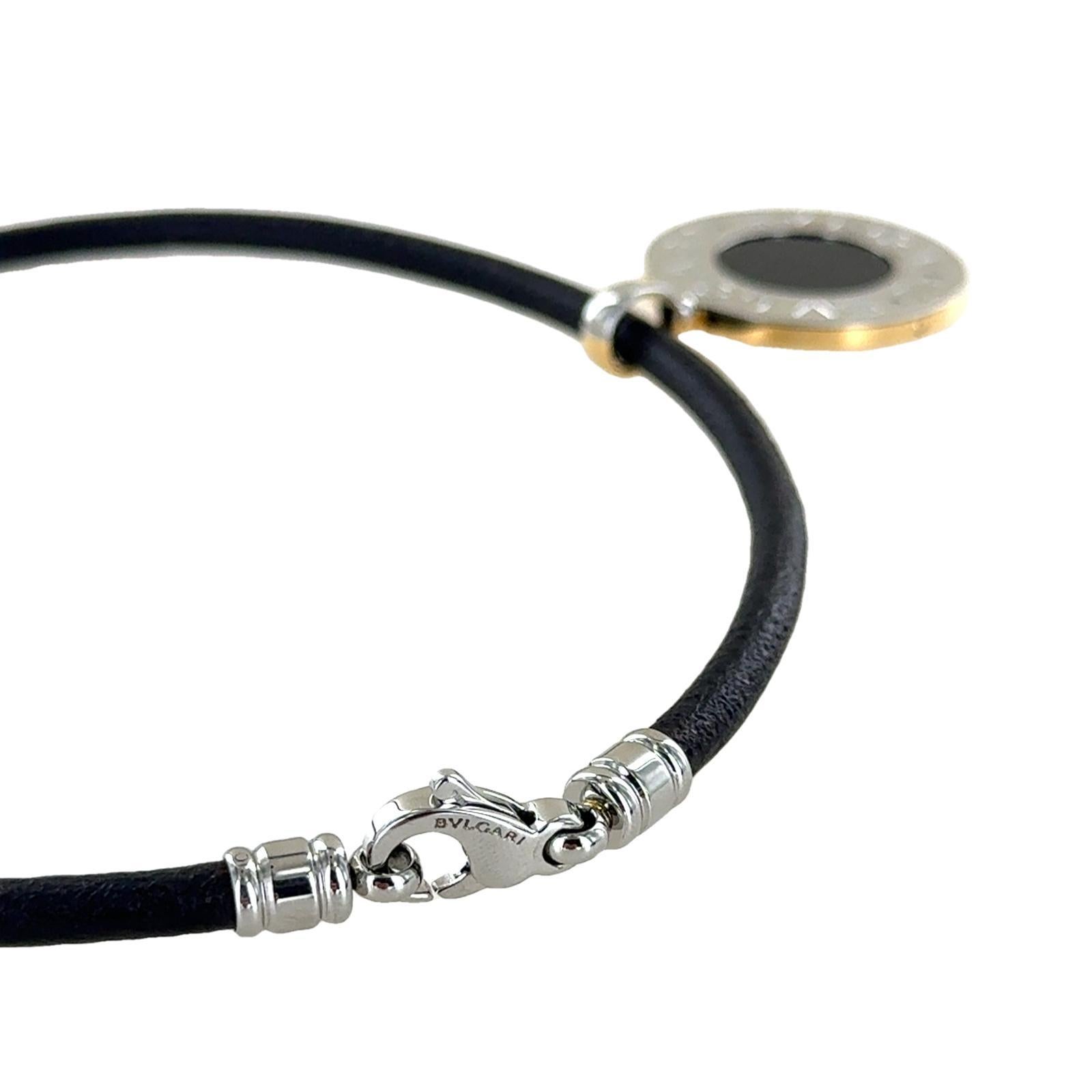Women's Bulgari Reversible Tondo Mother of Pearl & Onyx 18KG SS Necklace Leather Cord