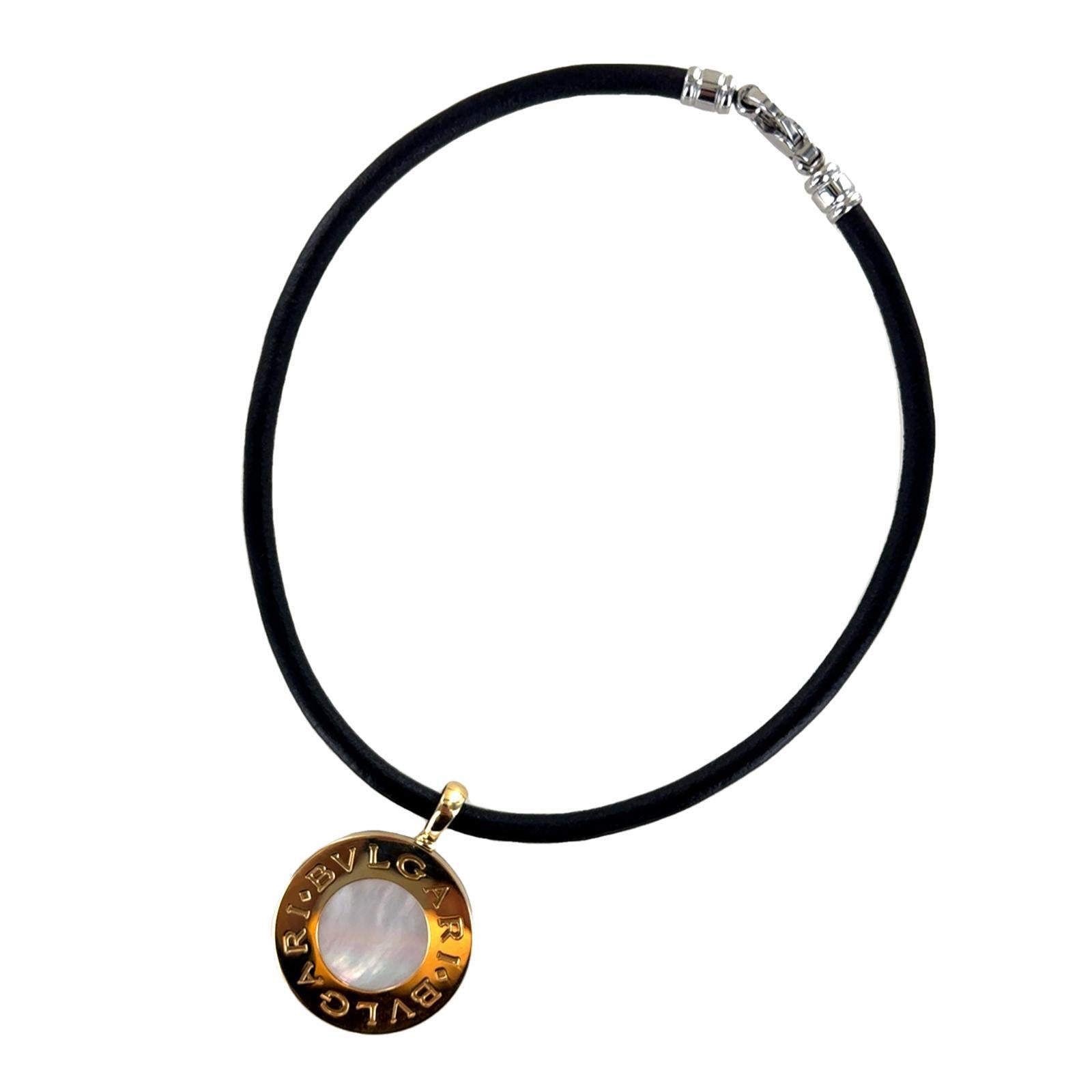 Bulgari Reversible Tondo Mother of Pearl & Onyx 18KG SS Necklace Leather Cord 1