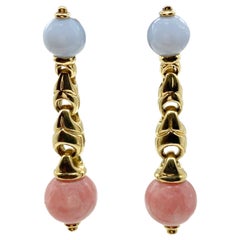 Bulgari Rhodochrosite and Chalcedony Bead Yellow Gold Earrings