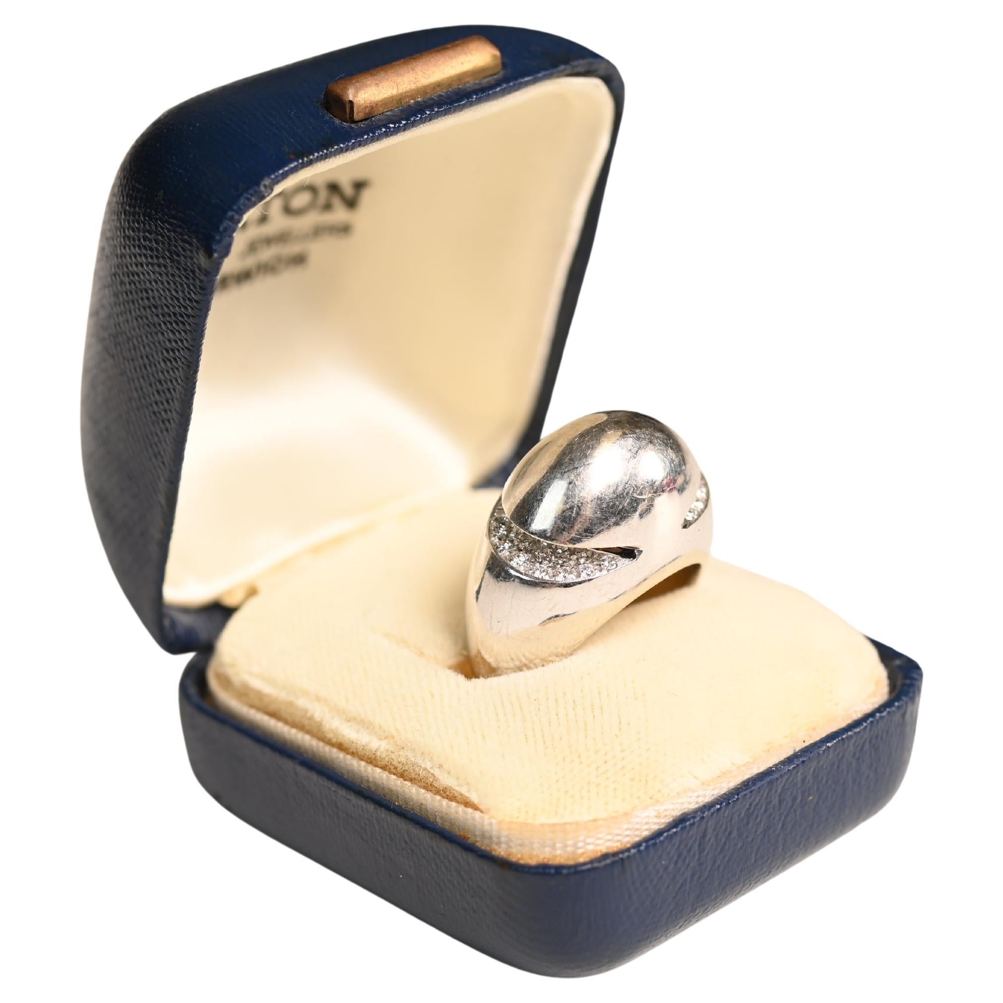 Bulgari 18K White Gold Ring. Half Moon Round Cut Diamond Dome Ring 1965 Bvlgari For Sale