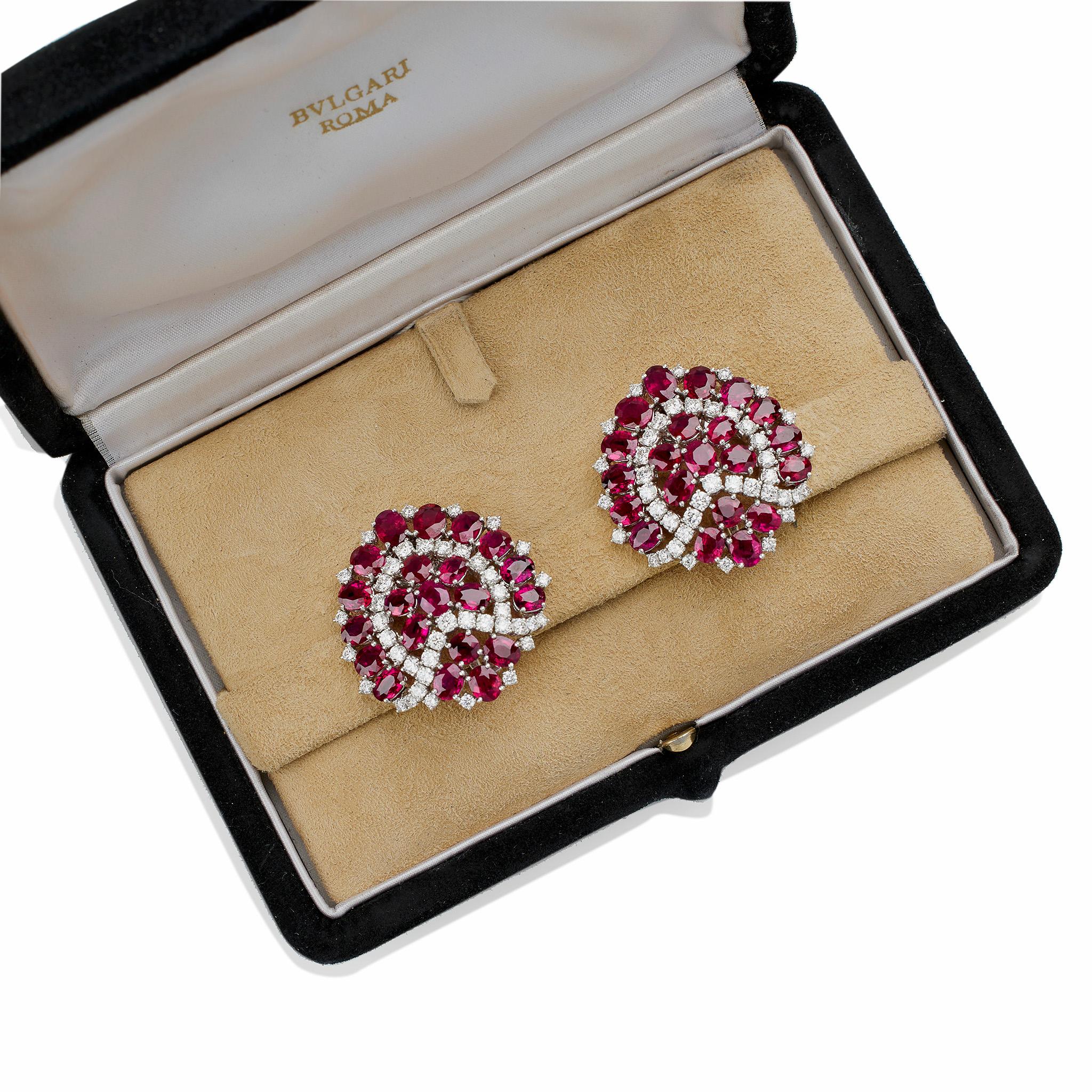 Bulgari Roma 1960s Ruby and Diamond Clip Earrings In Excellent Condition For Sale In New York, NY