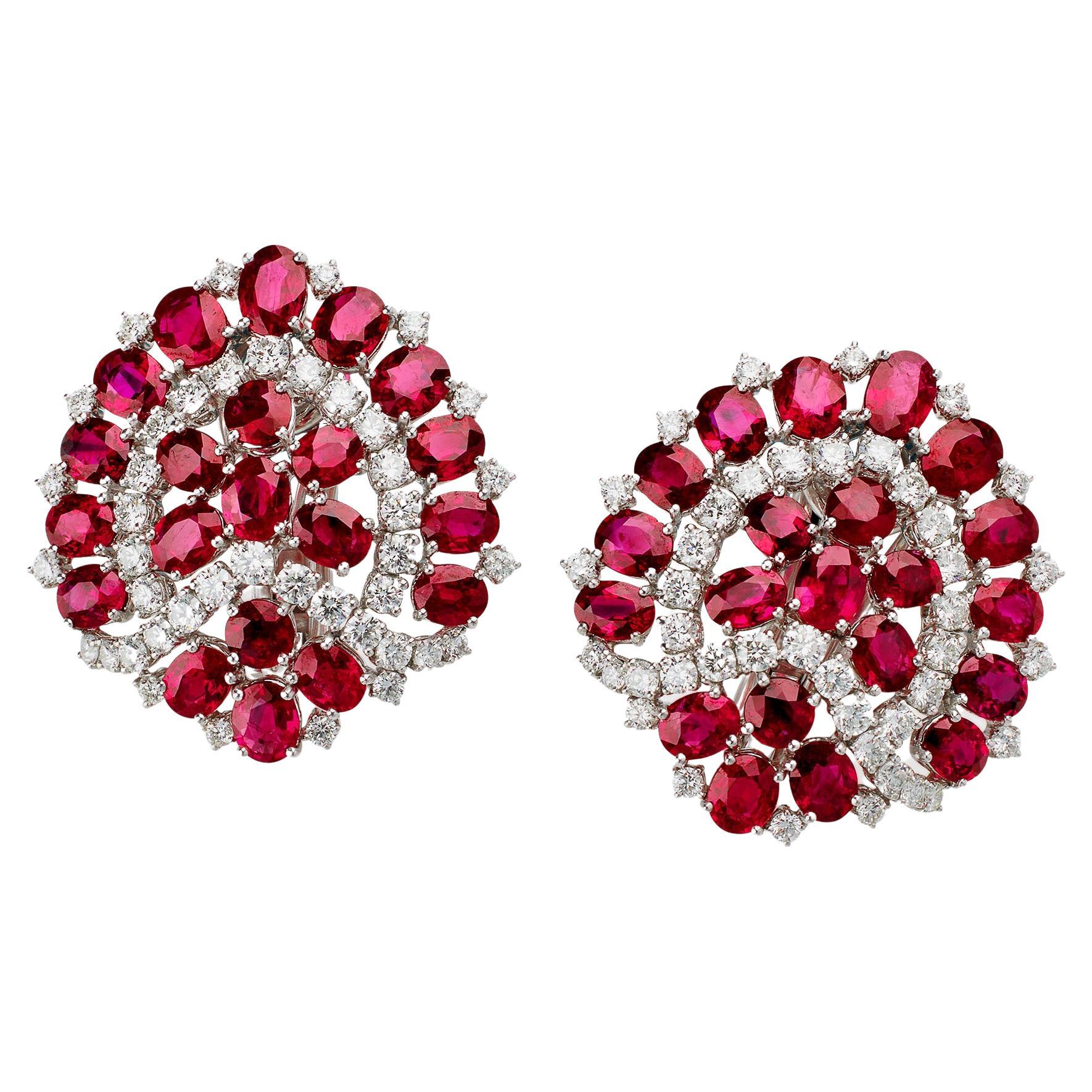Bulgari Roma 1960s Ruby and Diamond Clip Earrings For Sale