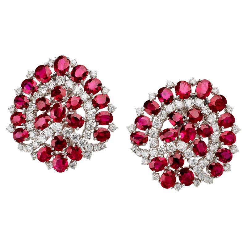 Bulgari Ruby Diamond Gold Necklace and Earring Suite For Sale at ...