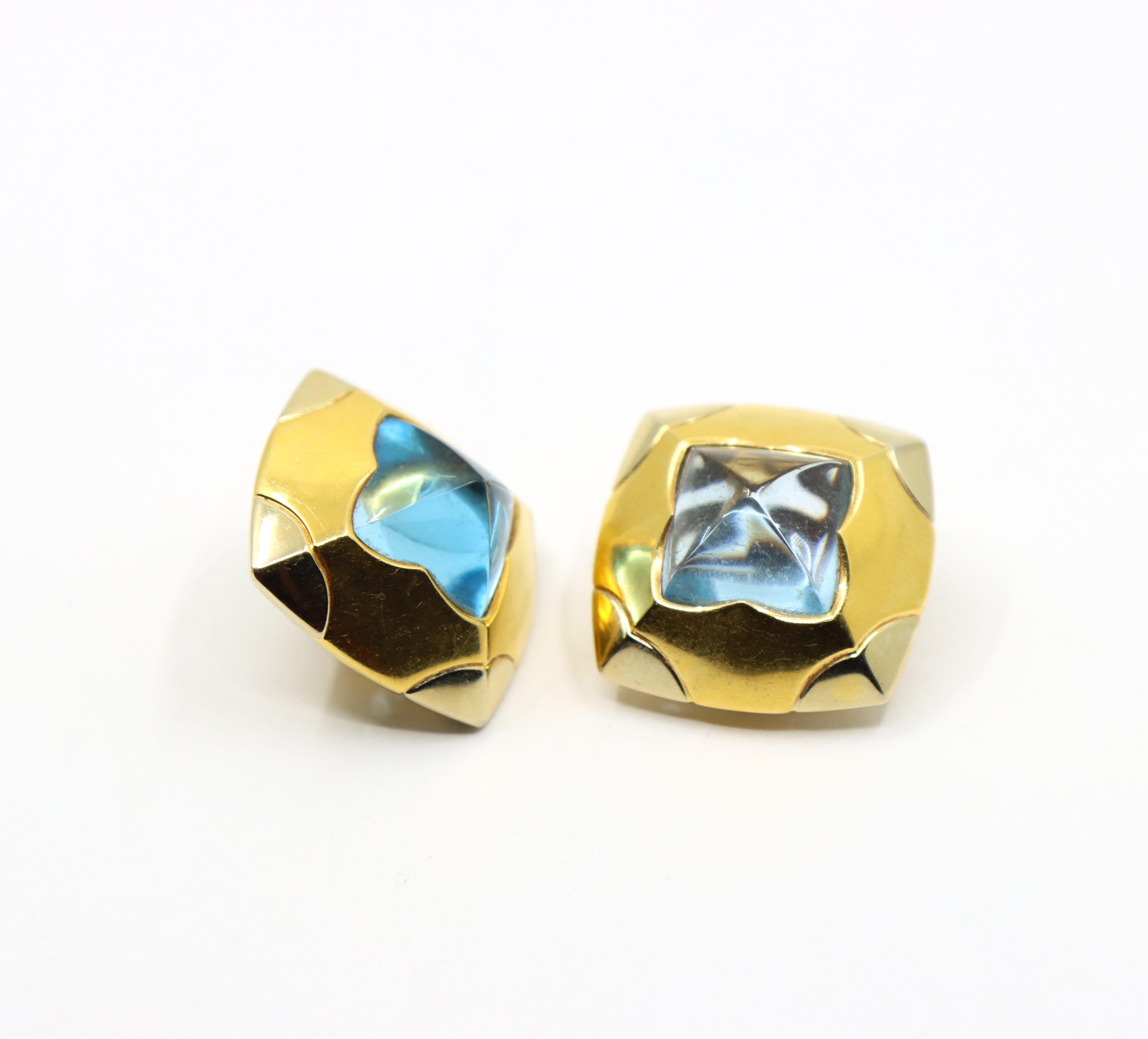 Orecchino Bulgari Roma Pyramid in oro 18 carati con Topazio Blu in vendita 9