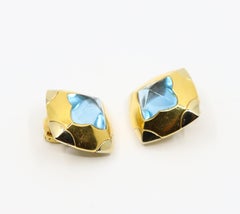 Bulgari Roma Pyramid 18K Gold Blue Topaz Earring