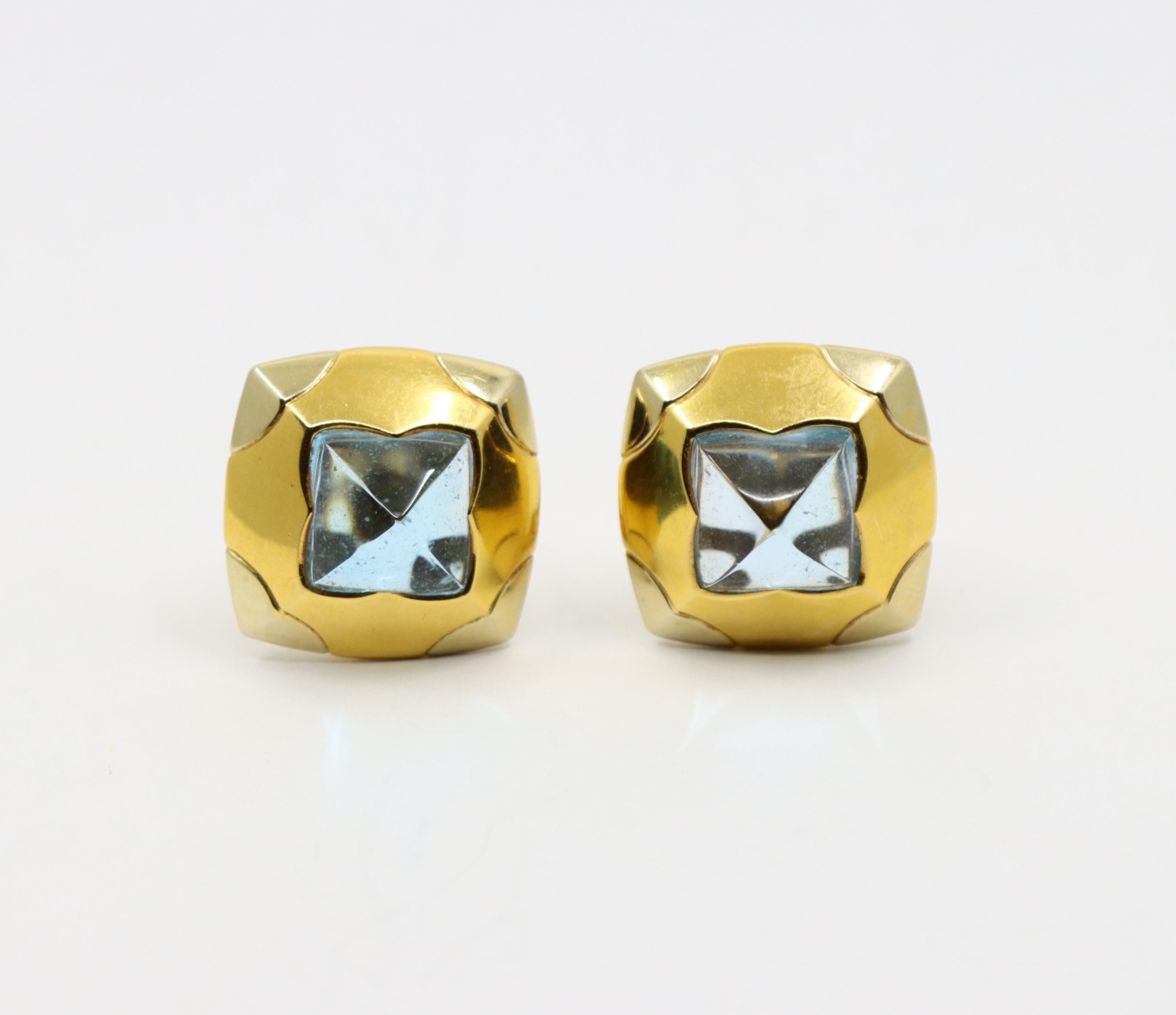 Orecchino Bulgari Roma Pyramid in oro 18 carati con Topazio Blu in vendita 1