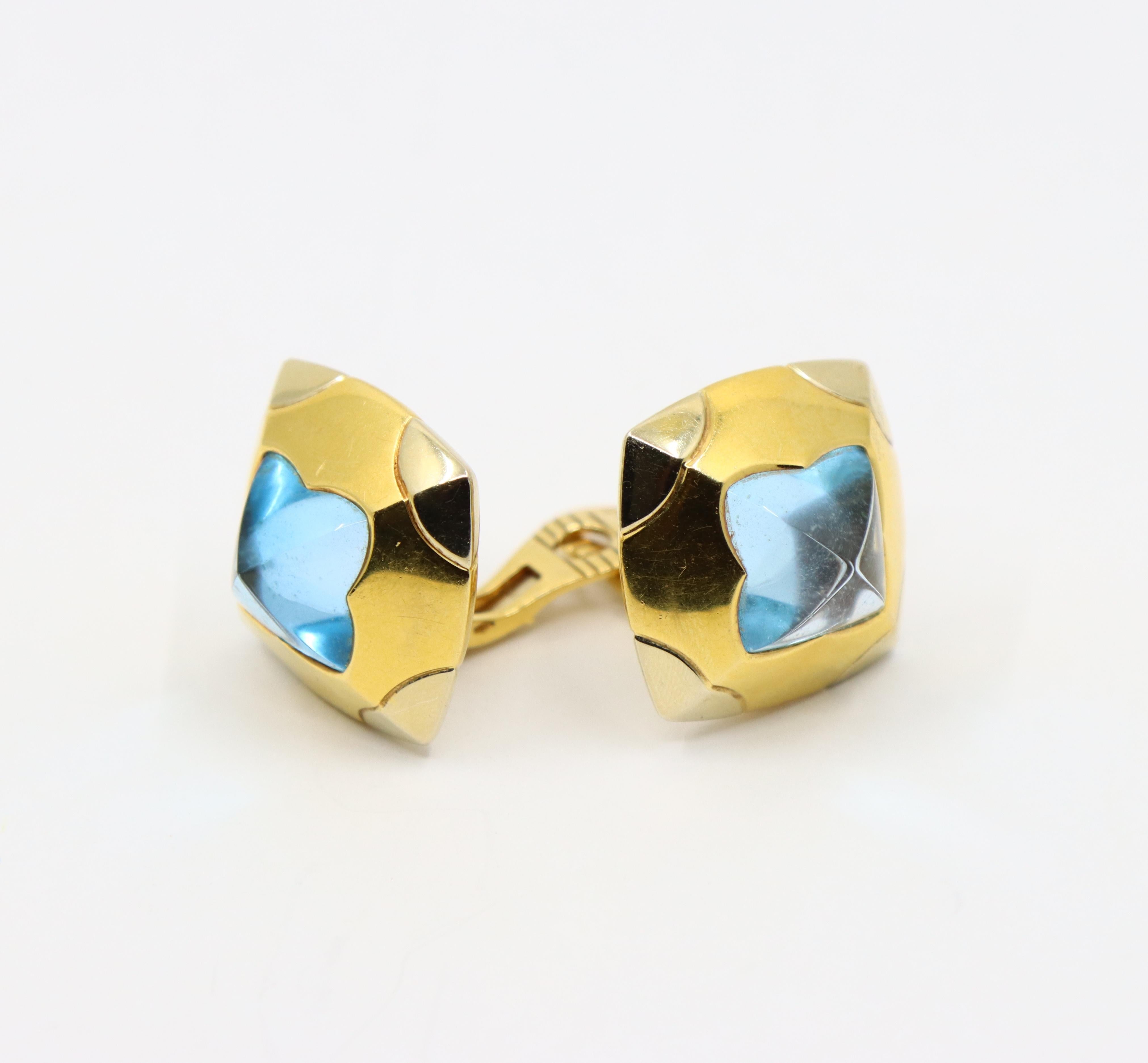 Orecchino Bulgari Roma Pyramid in oro 18 carati con Topazio Blu in vendita 4