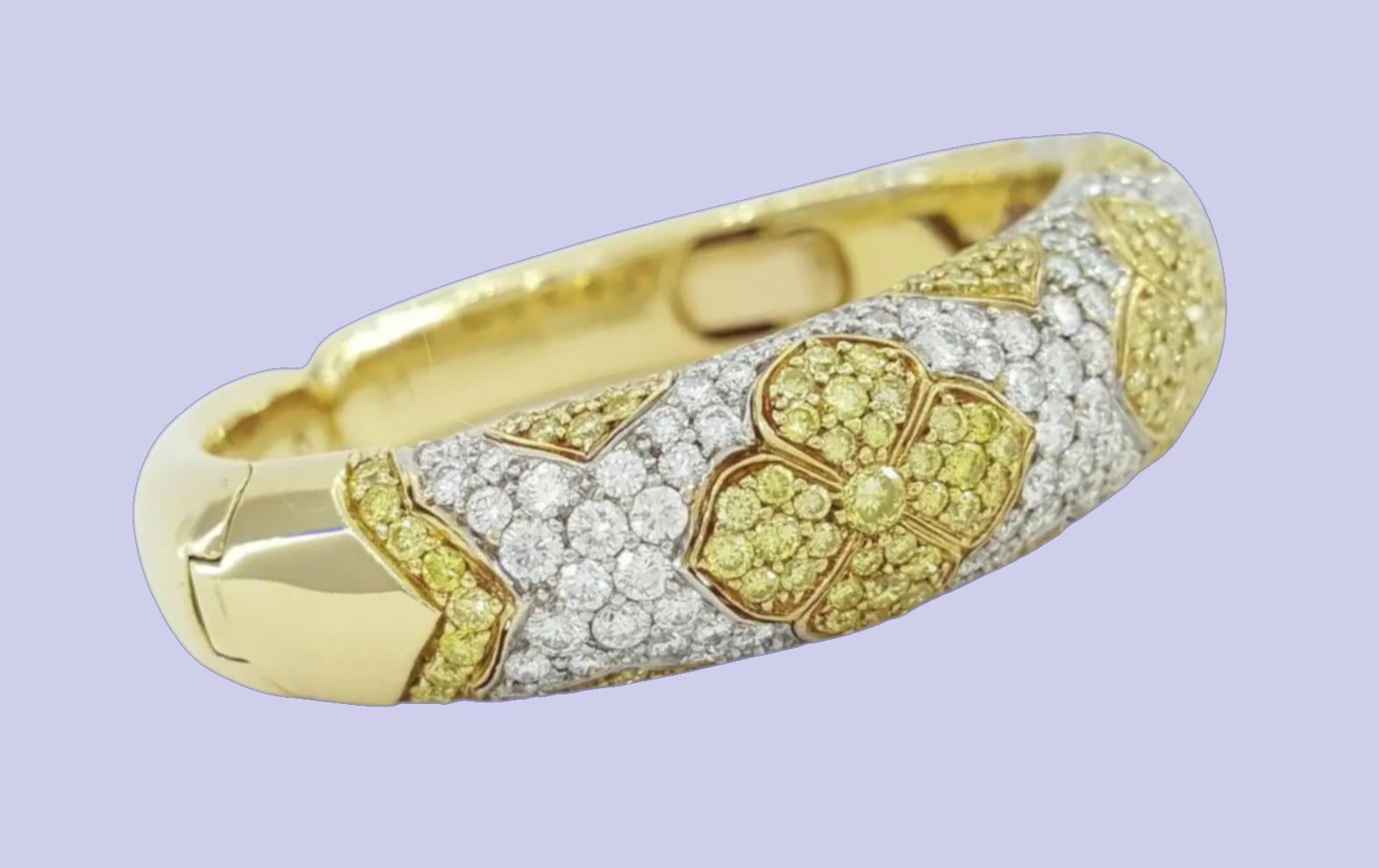 Bulgari Bracelet jonc Roma en or jaune 18 carats avec diamants jaunes et blancs en vente 2