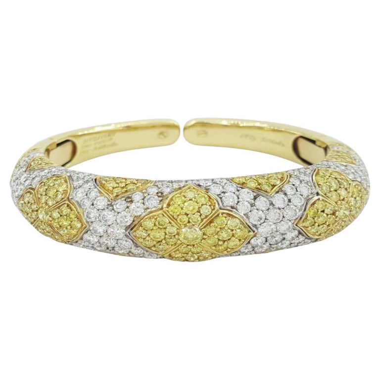 Bracelet Jonc En Or Jaune 18 Carats – Perles Akoya & Diamants Jaunes – Alessio Boschi – Occasion Impeccable