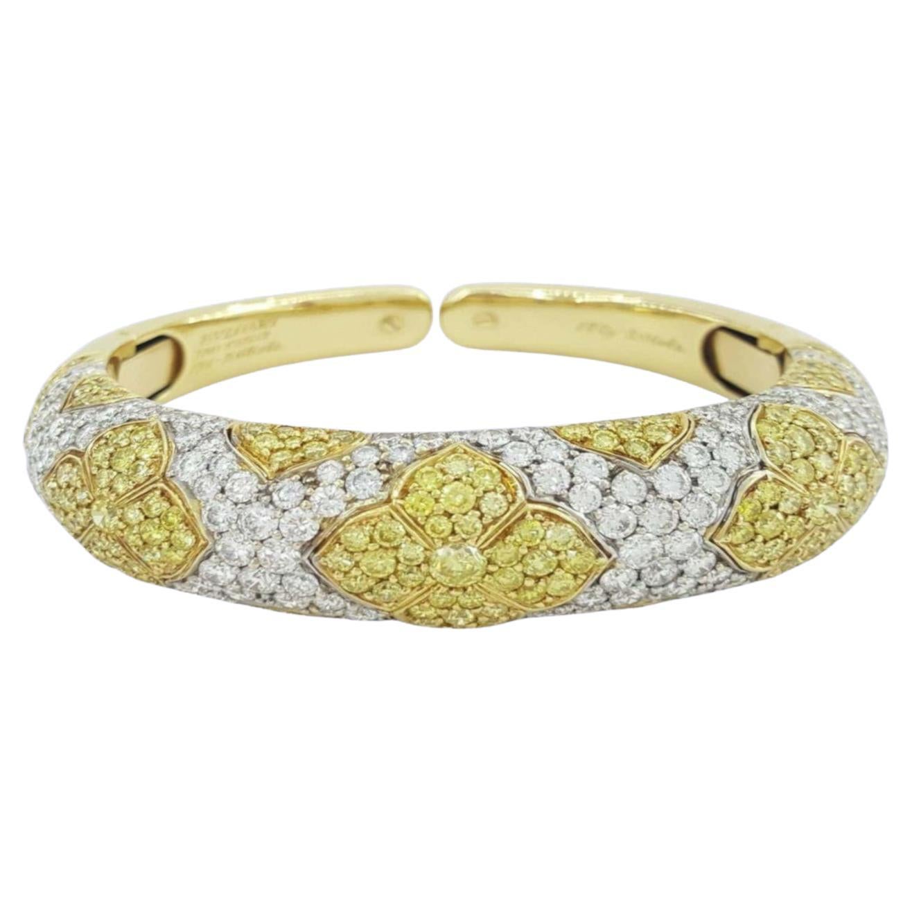 Bulgari Bracelet jonc Roma en or jaune 18 carats avec diamants jaunes et blancs