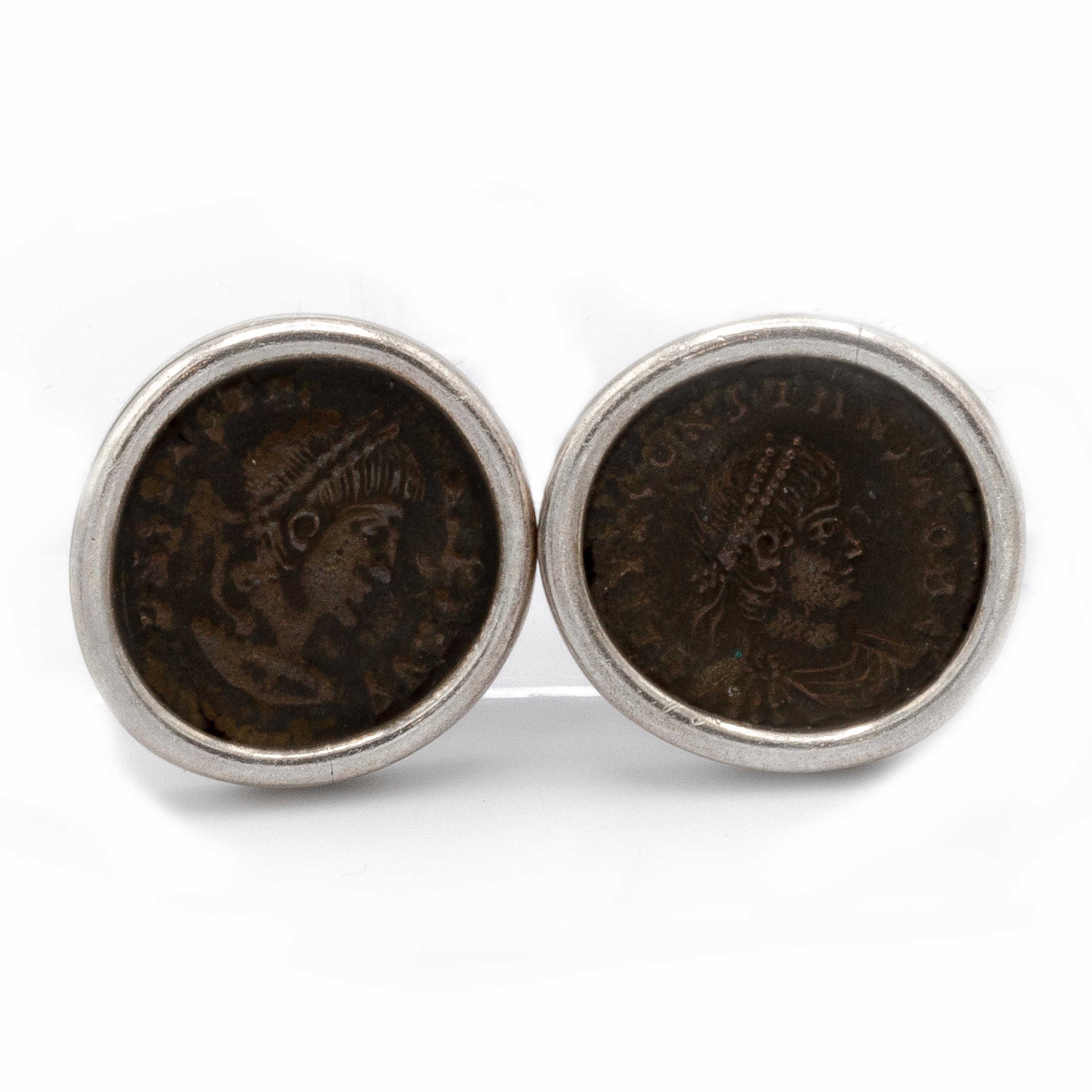 Bulgari Roman Coin Silver Earrings In Excellent Condition In Carlsbad, CA