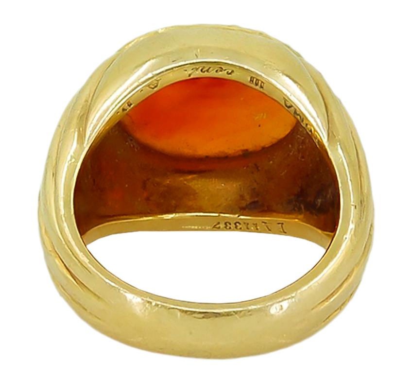 Oval Cut Bulgari Roman Intaglio Carnelian Yellow Gold Bombe Ring