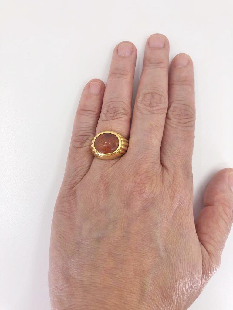 Bulgari Roman Intaglio Carnelian Yellow Gold Bombe Ring In Good Condition In New York, NY