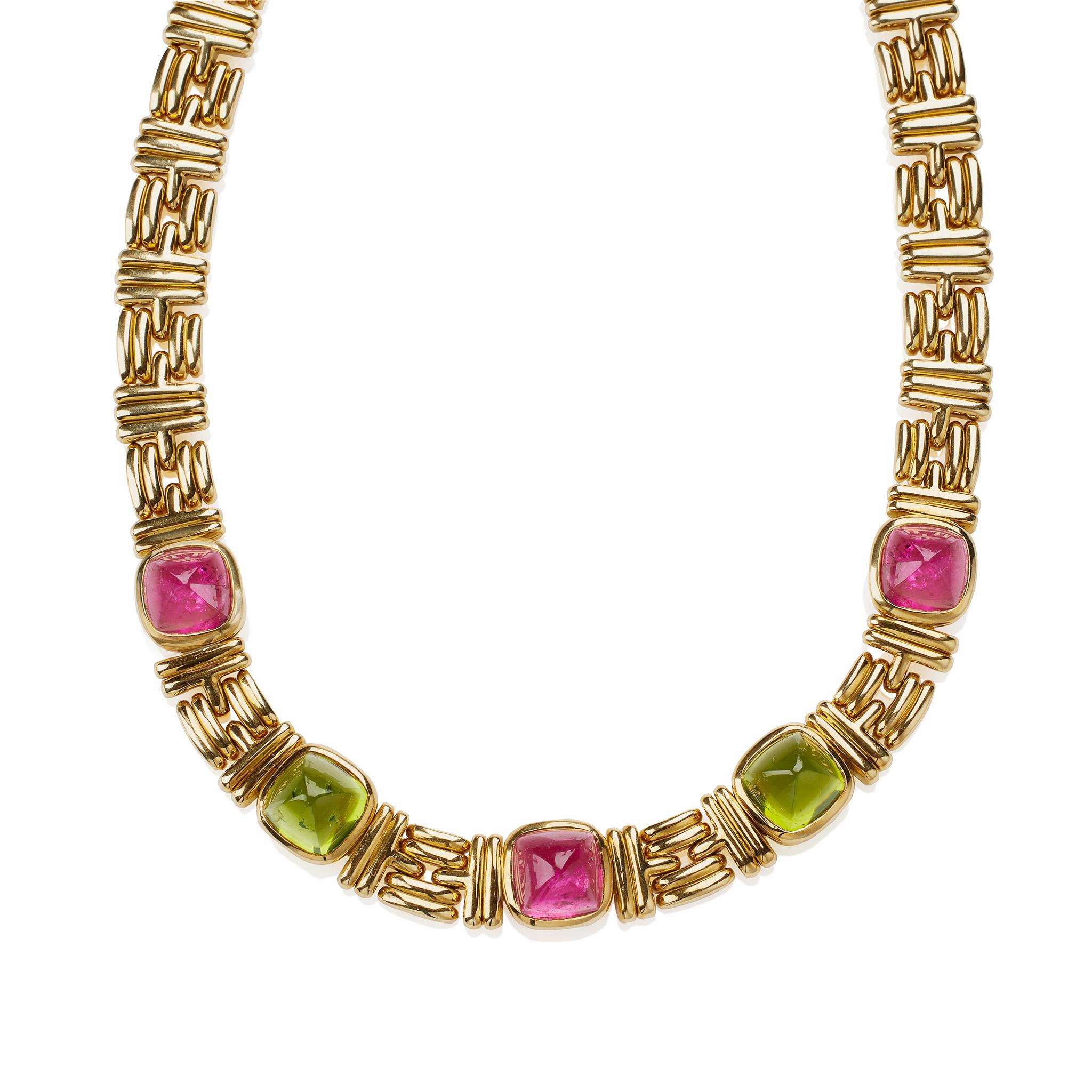 Bulgari Rom Halskette mit rosa Turmalin und Peridot im Zustand „Hervorragend“ in New York, NY