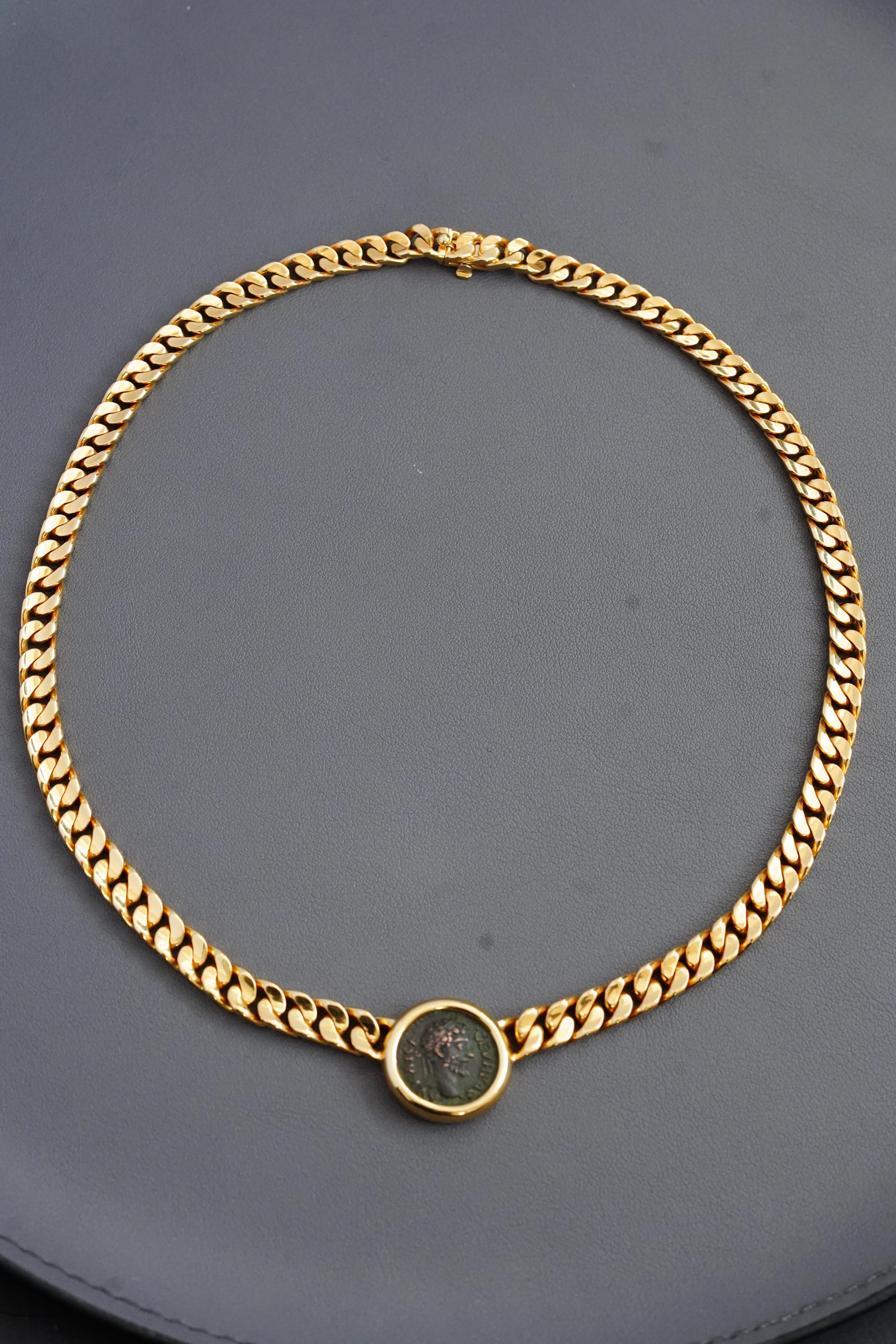 Bulgari Rom Vintage Antike Münze 'Monete' Gelbgold Curb Link Halskette (Zeitgenössisch) im Angebot