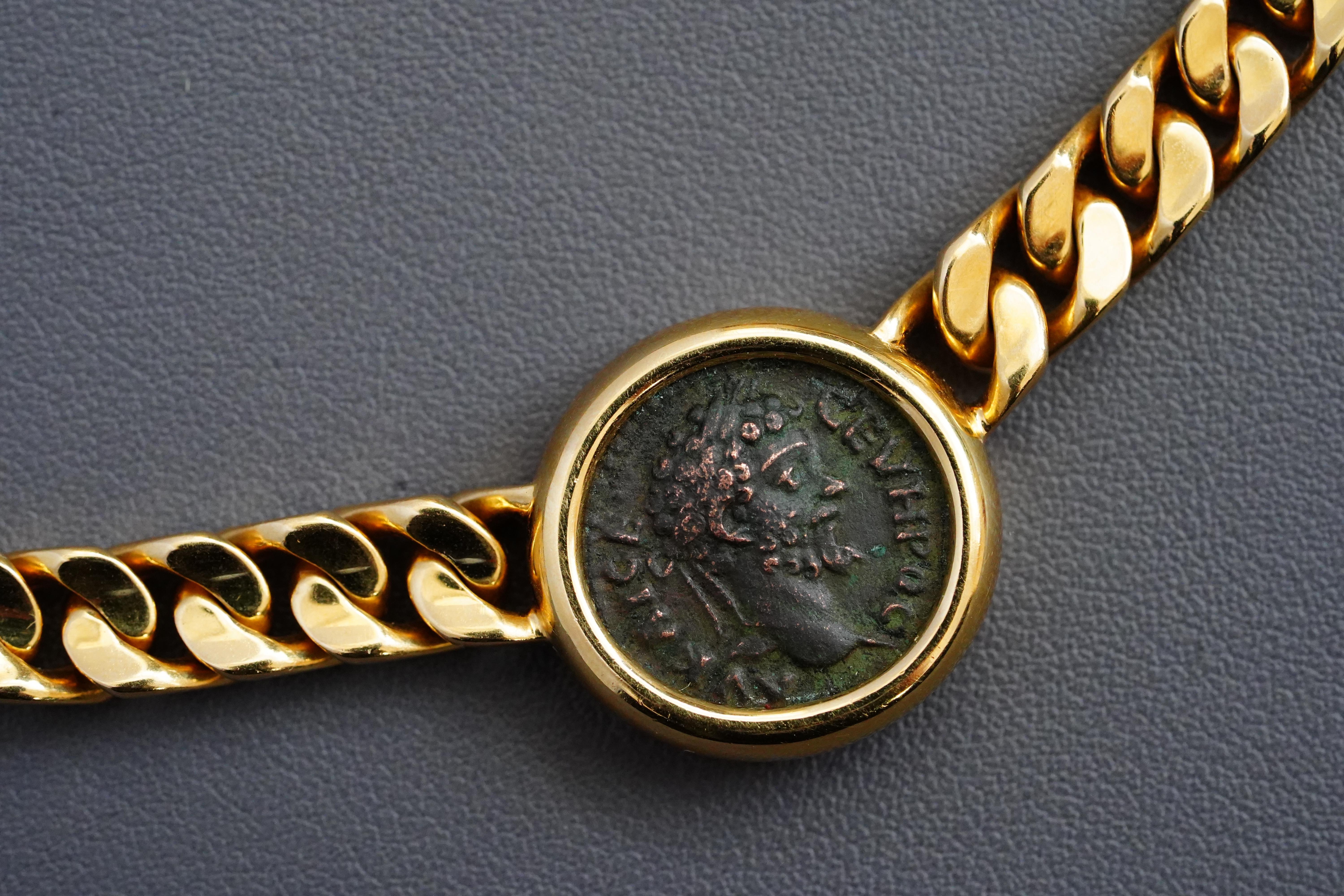 Bulgari Rom Vintage Antike Münze 'Monete' Gelbgold Curb Link Halskette im Zustand „Hervorragend“ im Angebot in London, GB