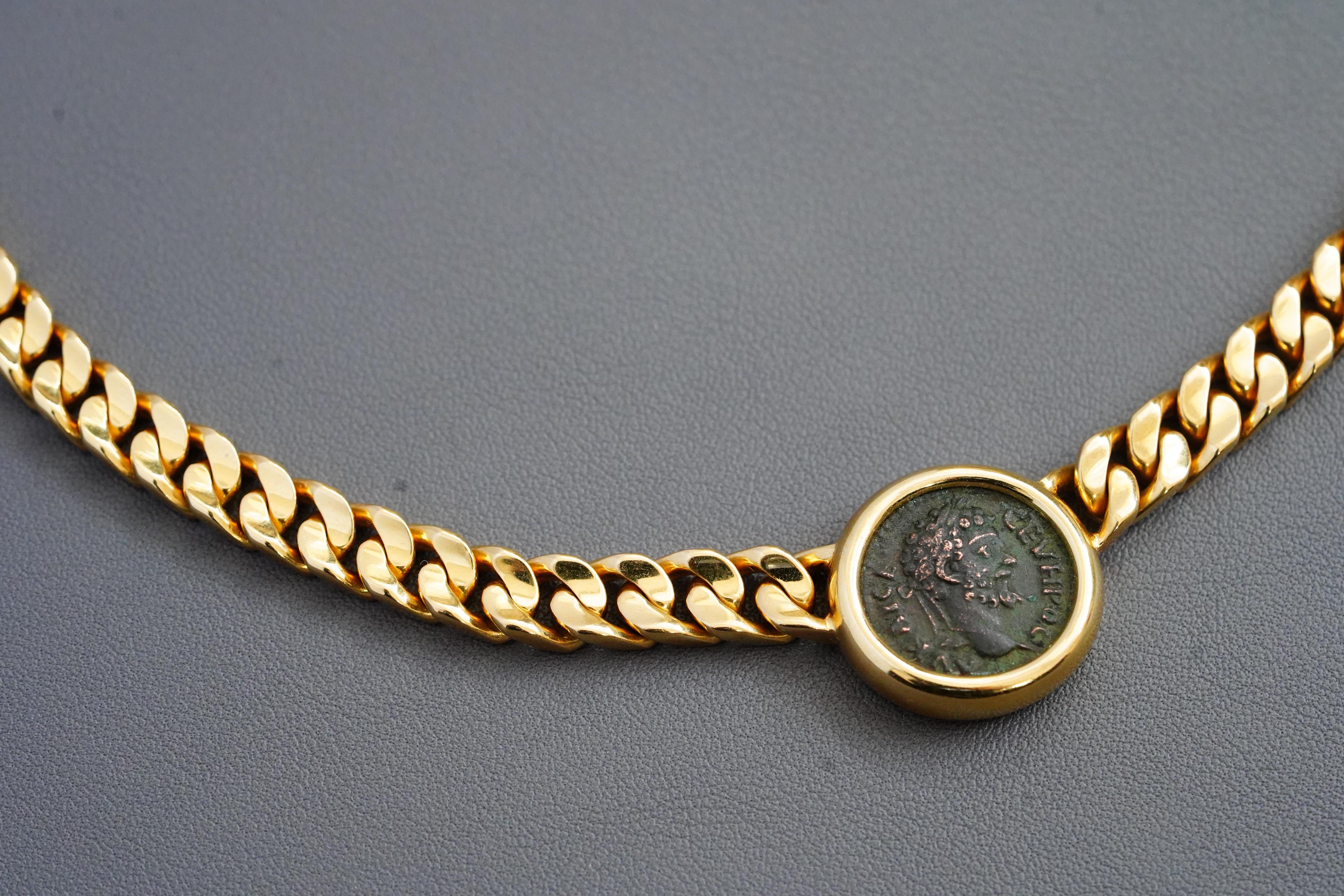 Bulgari Rom Vintage Antike Münze 'Monete' Gelbgold Curb Link Halskette für Damen oder Herren im Angebot