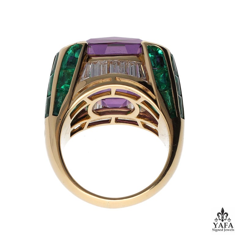 Bulgari Rome Vintage 'Carré' Amethyst Diamond Emerald 18KT Signet Ring ...