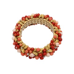 Bulgari Rome Vintage Multi Color Coral Diamond Gold Bangle