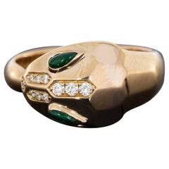 Bulgari Rose Gold Malachite and Diamond Serpenti Ring with box and papers