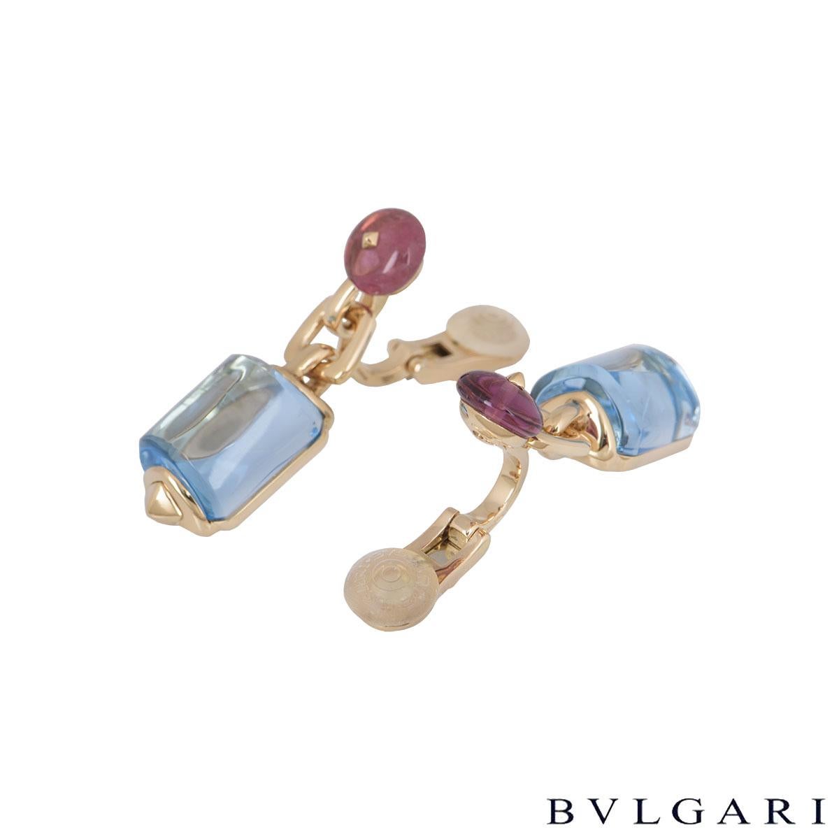 Bulgari Rose Gold Amethyst and Aquamarine Earrings In Excellent Condition In London, GB