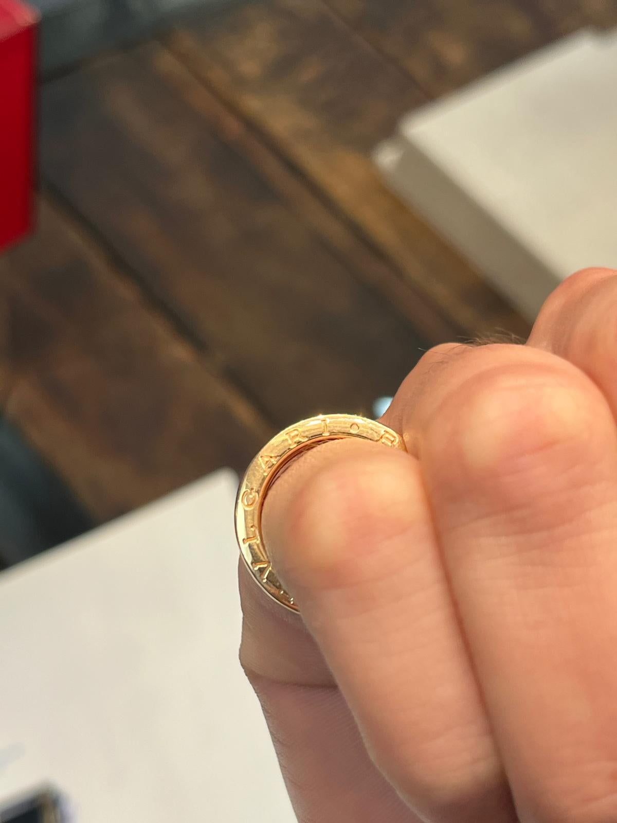 An 18 karat rose gold Bulgari B.zero1 band ring.
-18 karat rose gold
-Signed Bulgari
-Size 6.5
-Accompanied by its original box and papers