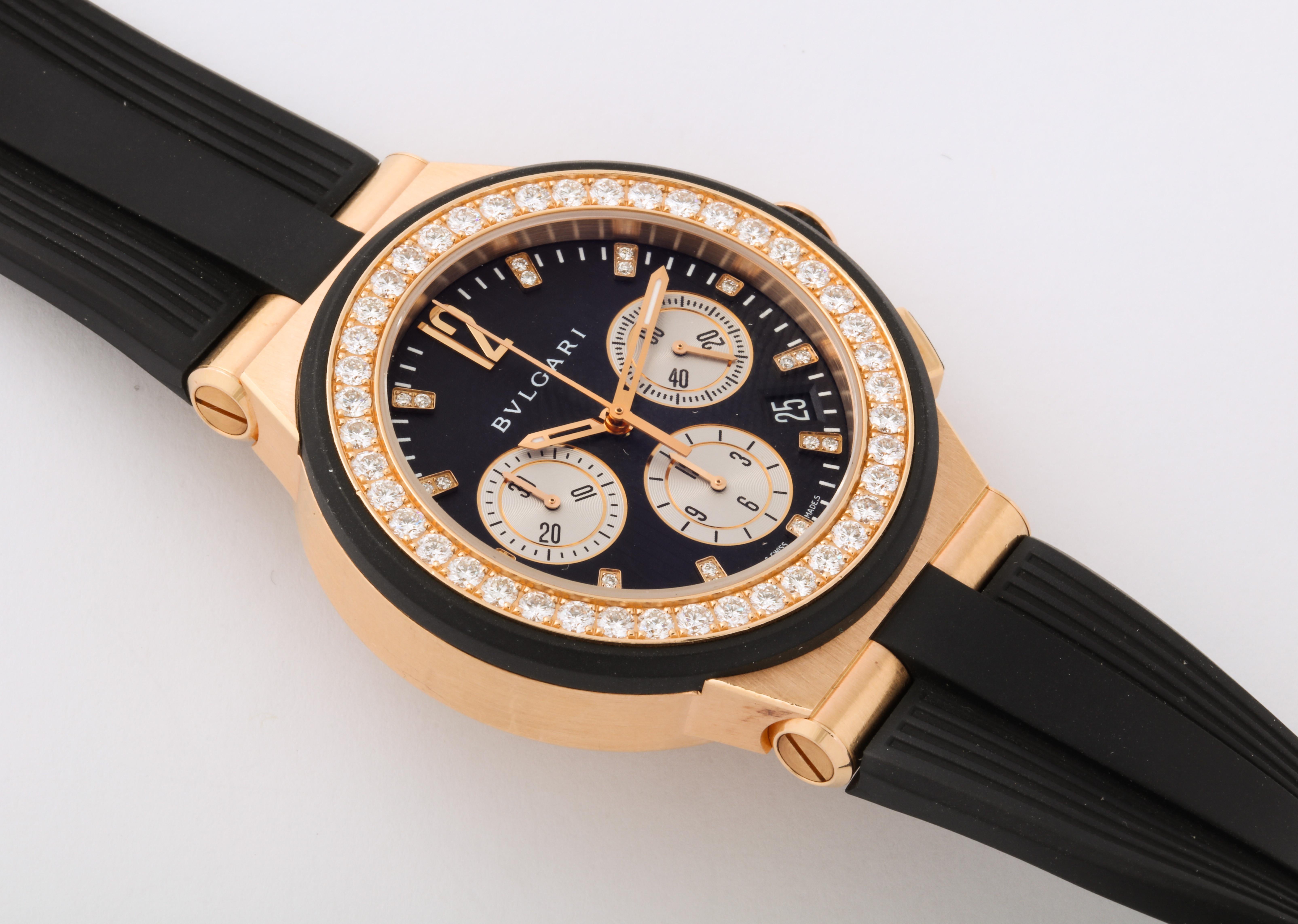  Bulgari Montre chronographe Diagono en or rose et diamants Unisexe 