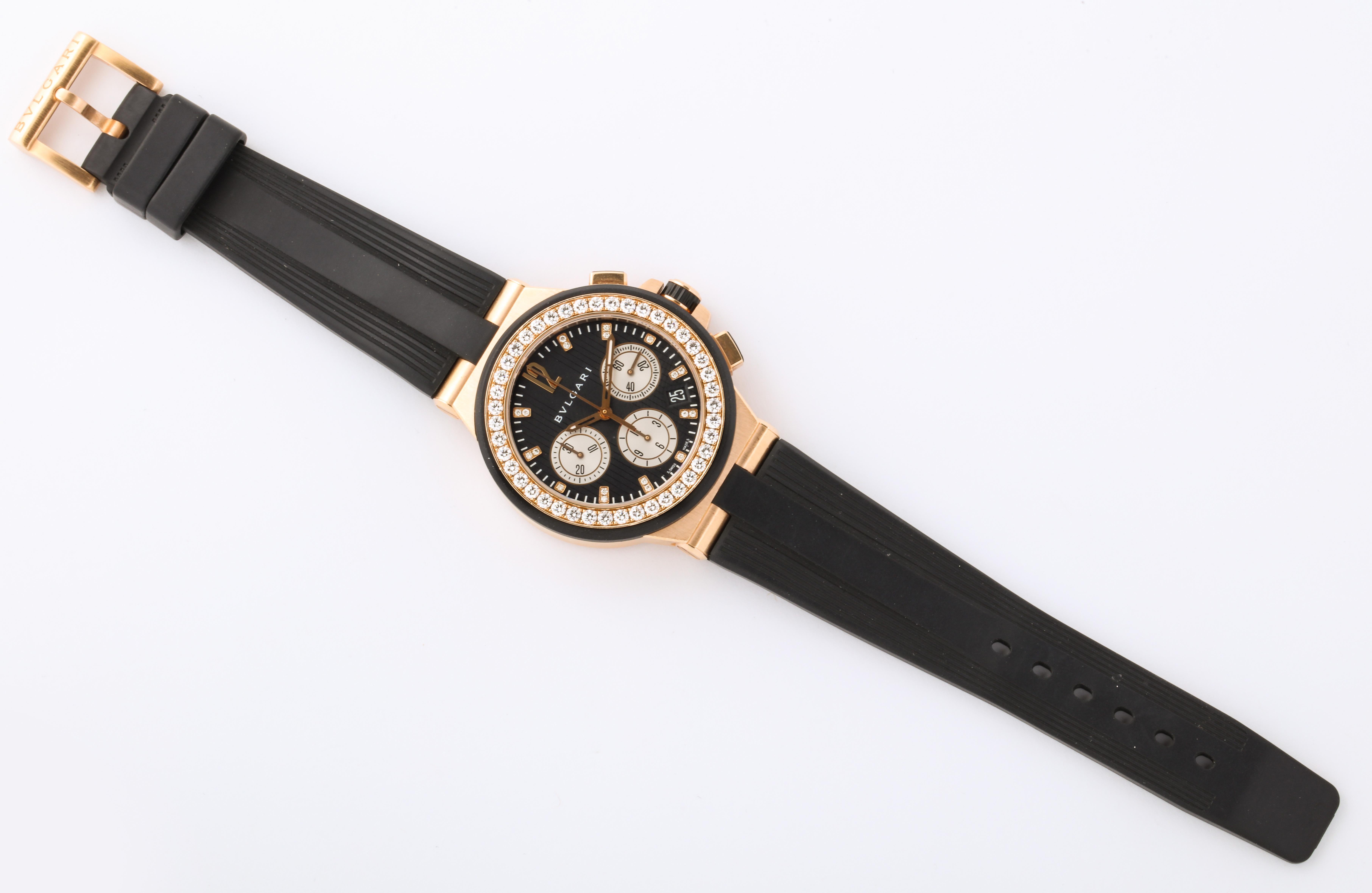 Bulgari Montre chronographe Diagono en or rose et diamants 1