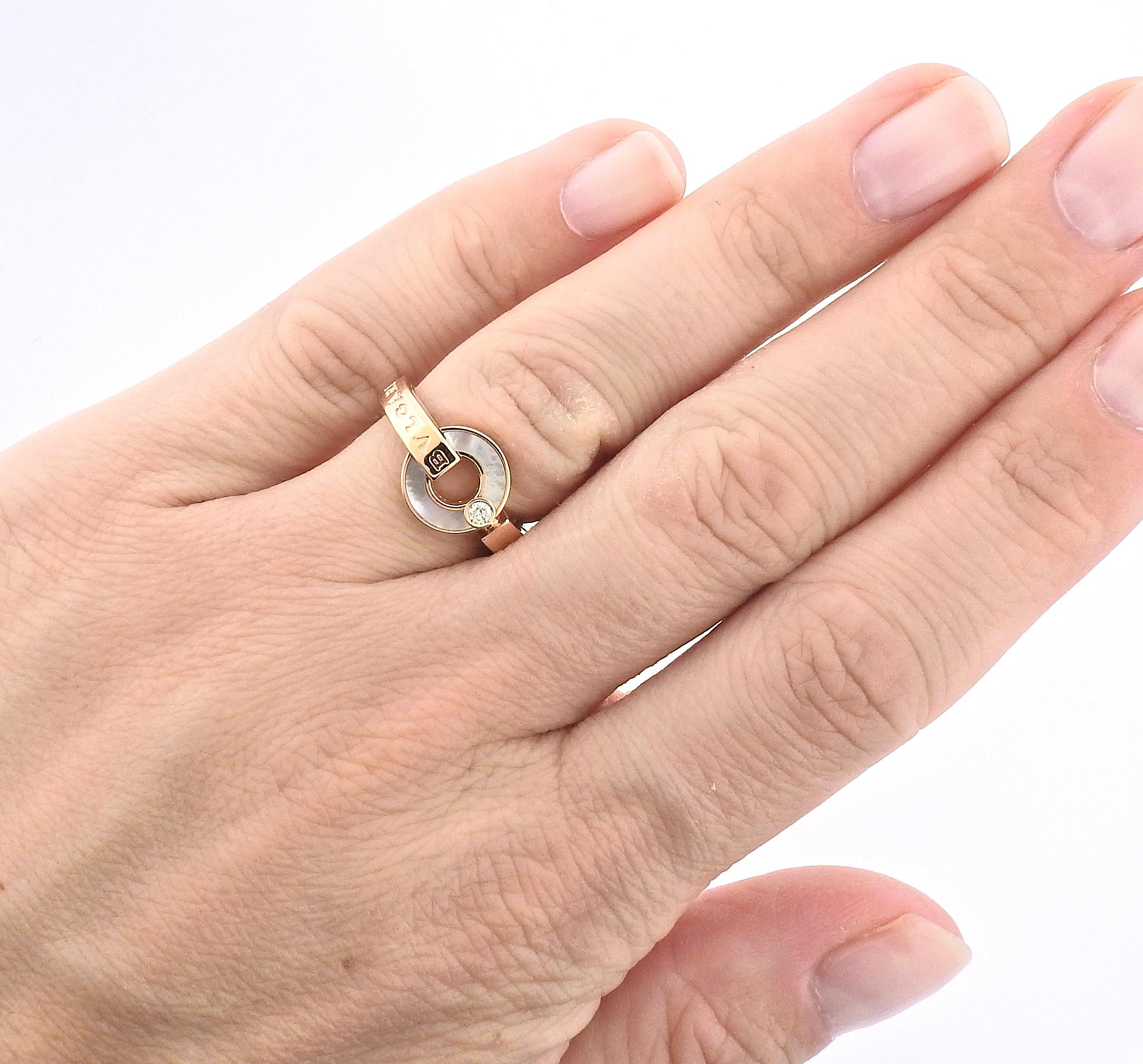 Round Cut Bulgari Rose Gold Diamond Mother of Pearl Ring For Sale