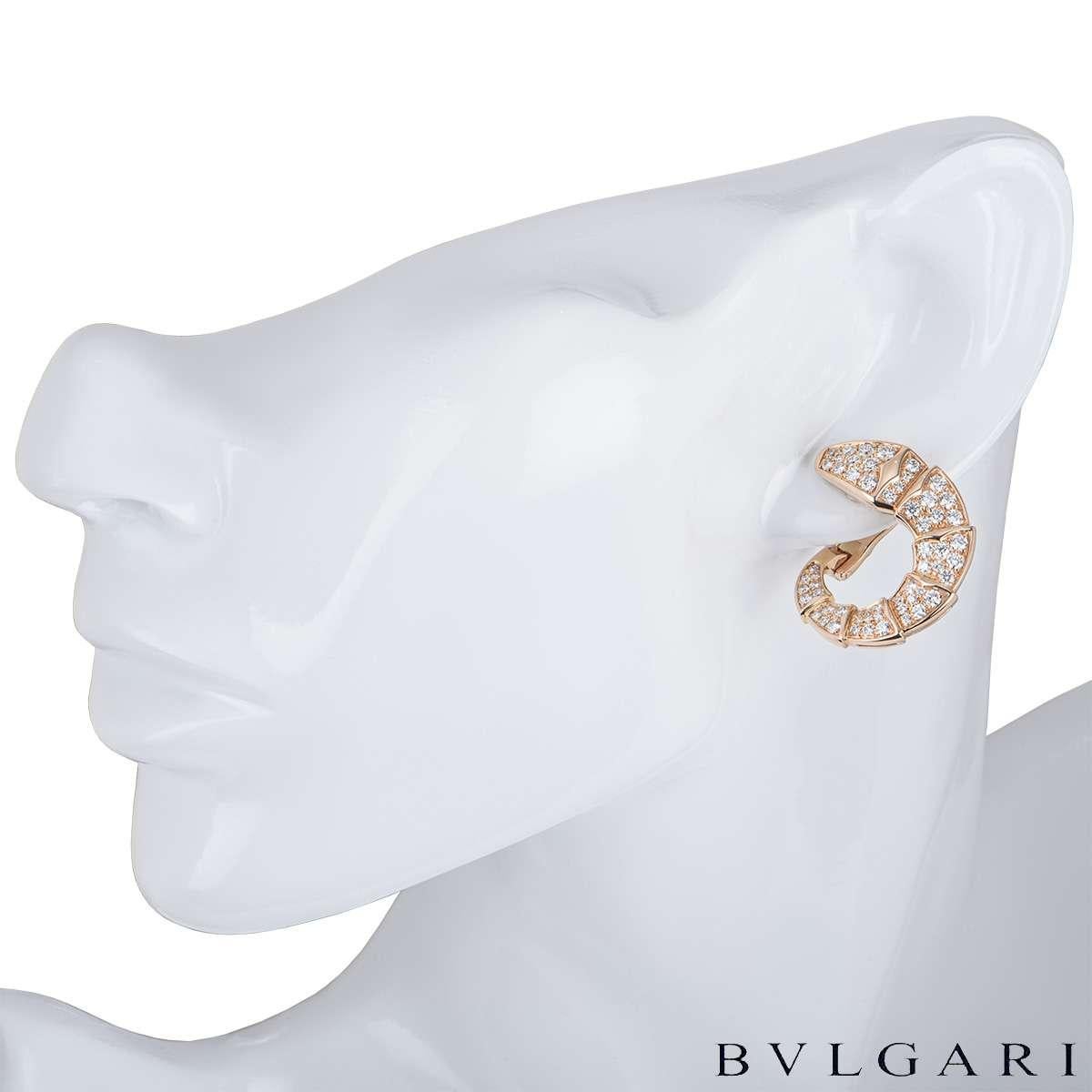 Round Cut Bulgari Rose Gold Diamond Serpenti Earrings 2.06 Carat For Sale