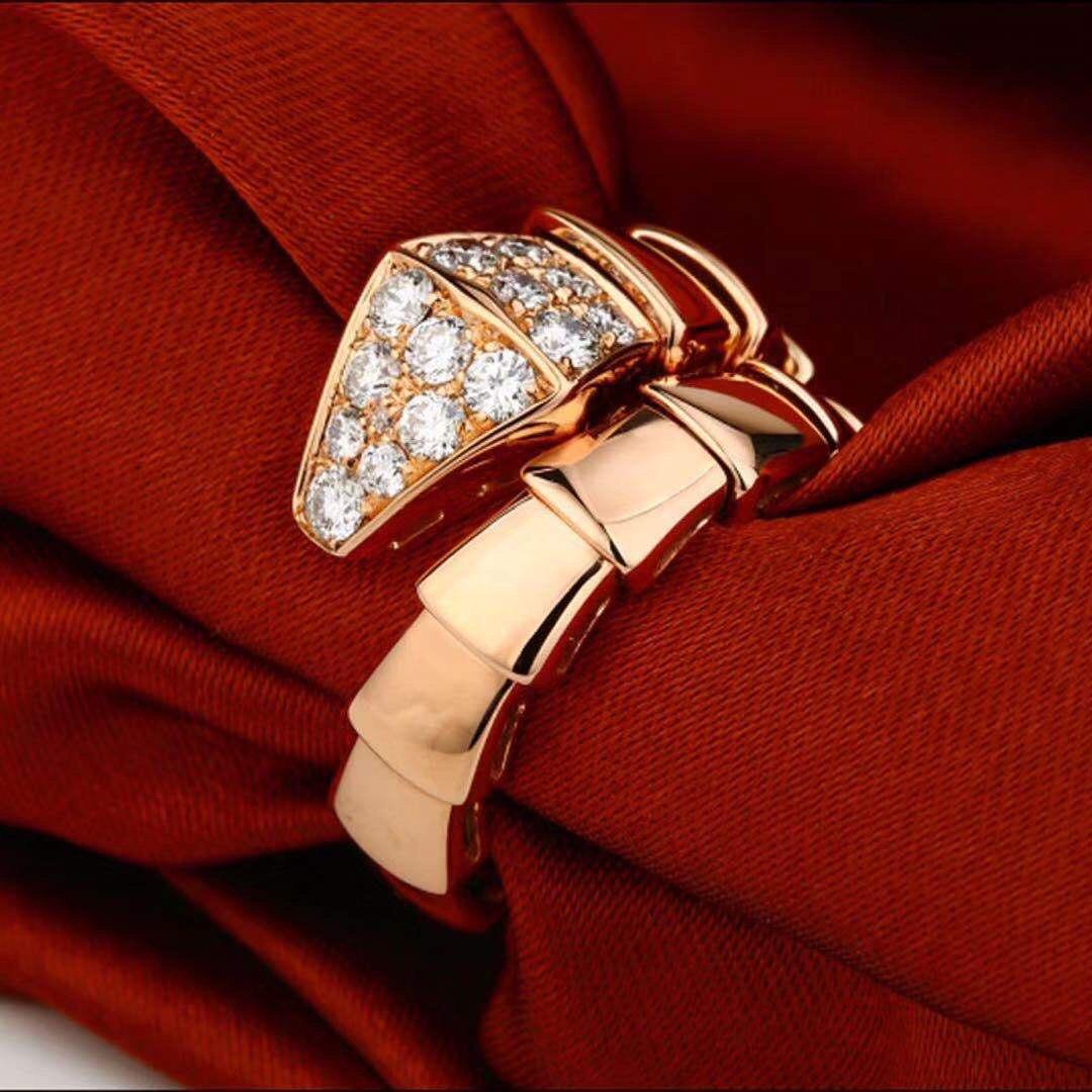 Brilliant Cut Bulgari Rose Gold Diamond Serpenti Ring Size L