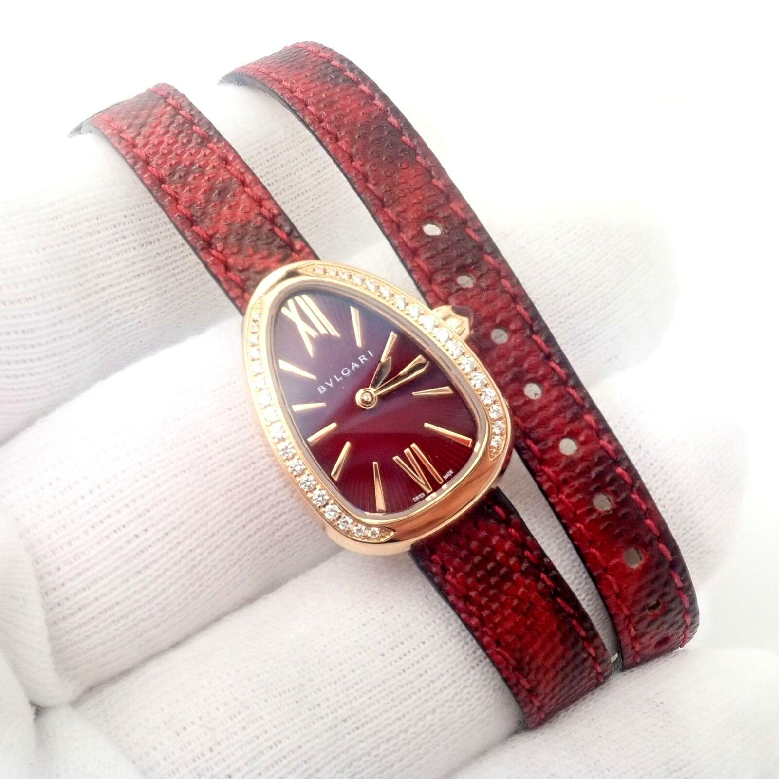 Bulgari Rose Gold Diamond Tubogas Red Serpenti Snake Wristwatch For Sale 2
