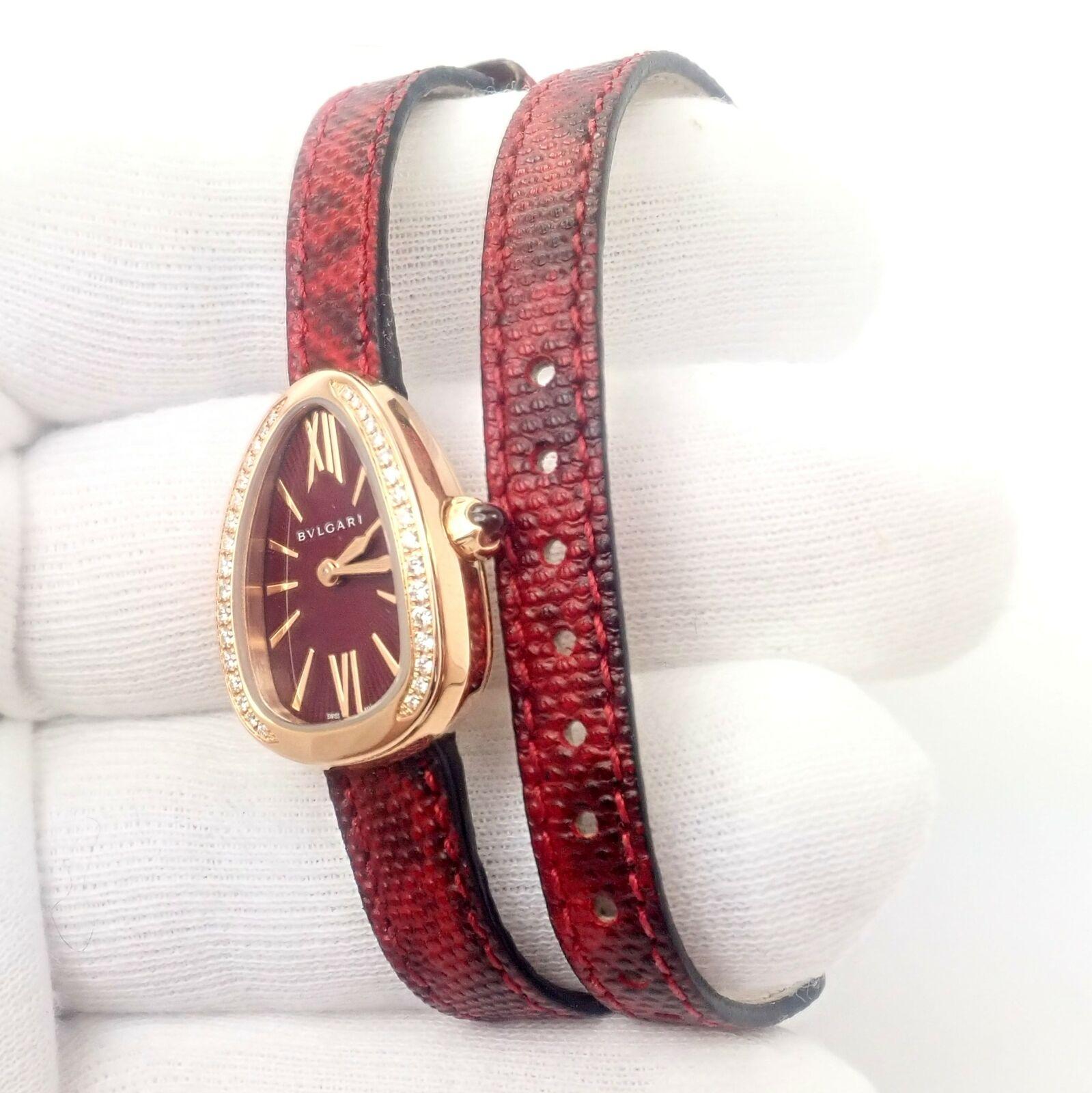 Bulgari Rose Gold Diamond Tubogas Red Serpenti Snake Wristwatch For Sale 3