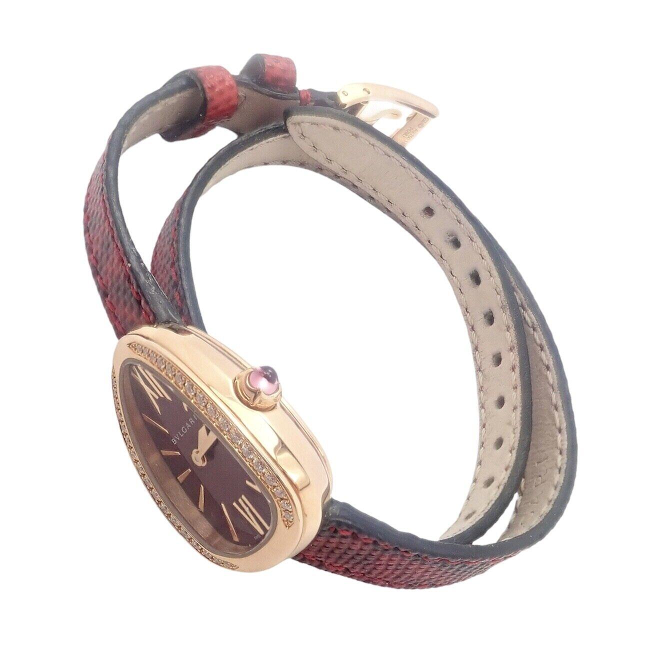 Bulgari Rose Gold Diamond Tubogas Red Serpenti Snake Wristwatch For Sale 4