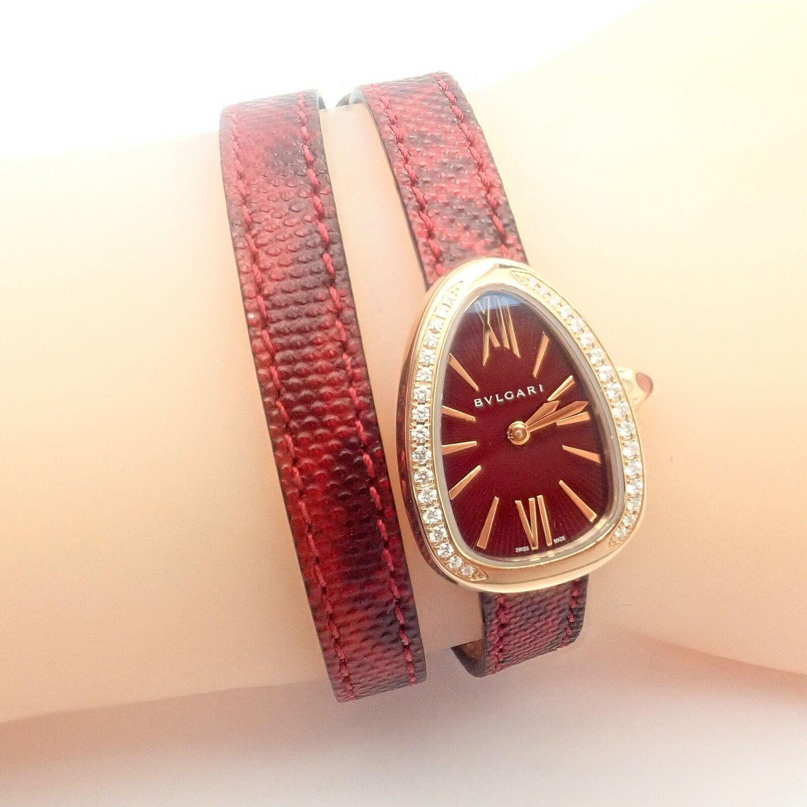 Women's Bulgari Rose Gold Diamond Tubogas Red Serpenti Snake Wristwatch For Sale