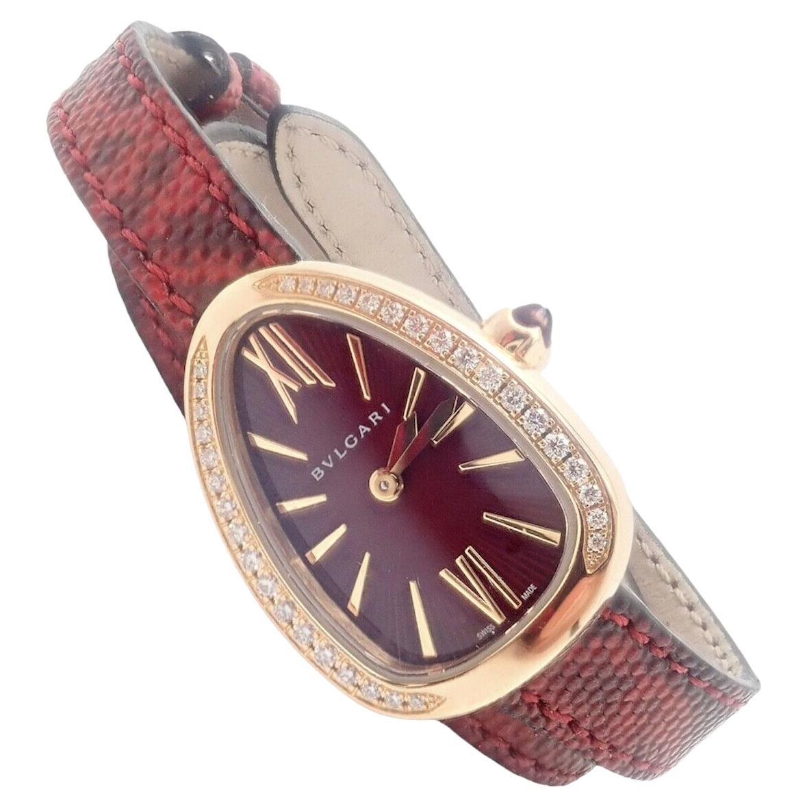 Bulgari Rose Gold Diamond Tubogas Red Serpenti Snake Wristwatch For Sale