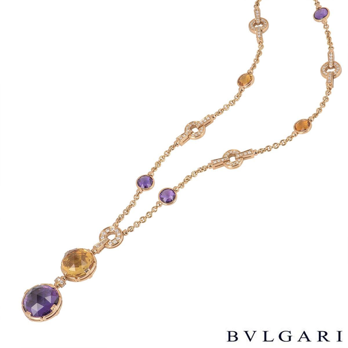 Bulgari Rose Gold Parentesi Diamond and Multi-Gem Necklace In Excellent Condition In London, GB