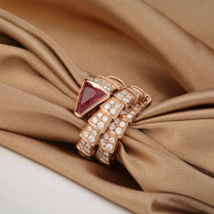 Bulgari Rose Gold Rubellite Diamond Serpenti Viper Ring
