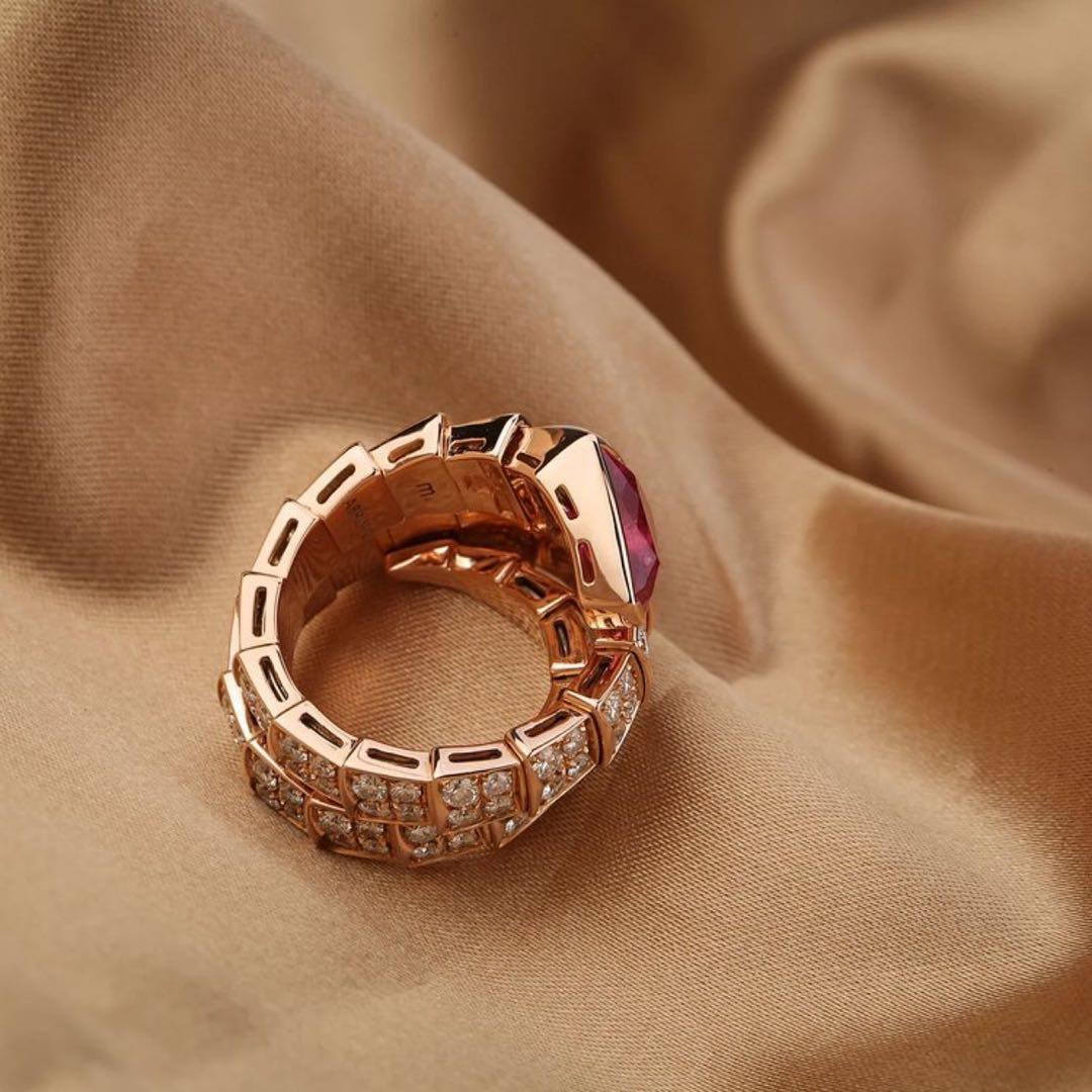 Women's or Men's Bulgari Rose Gold Rubellite Diamond Serpenti Viper Ring