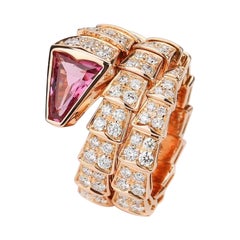 Bulgari Rose Gold Rubellite Diamond Serpenti Viper Ring