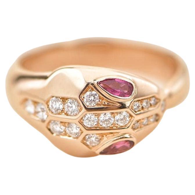 Bulgari Rose Gold Rubellite Pavé Diamond Serpenti Ring